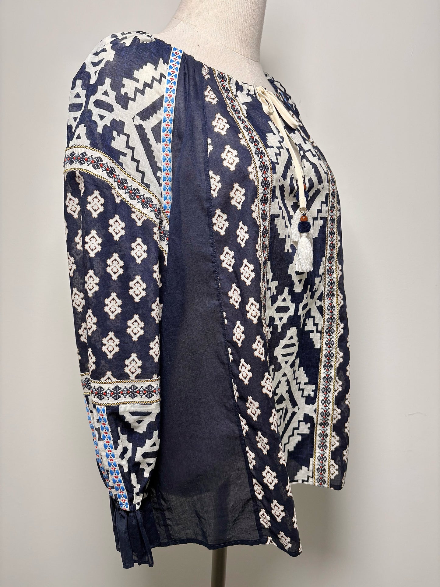Women Size S Tory Burch Blue, White Print Candice Shirt