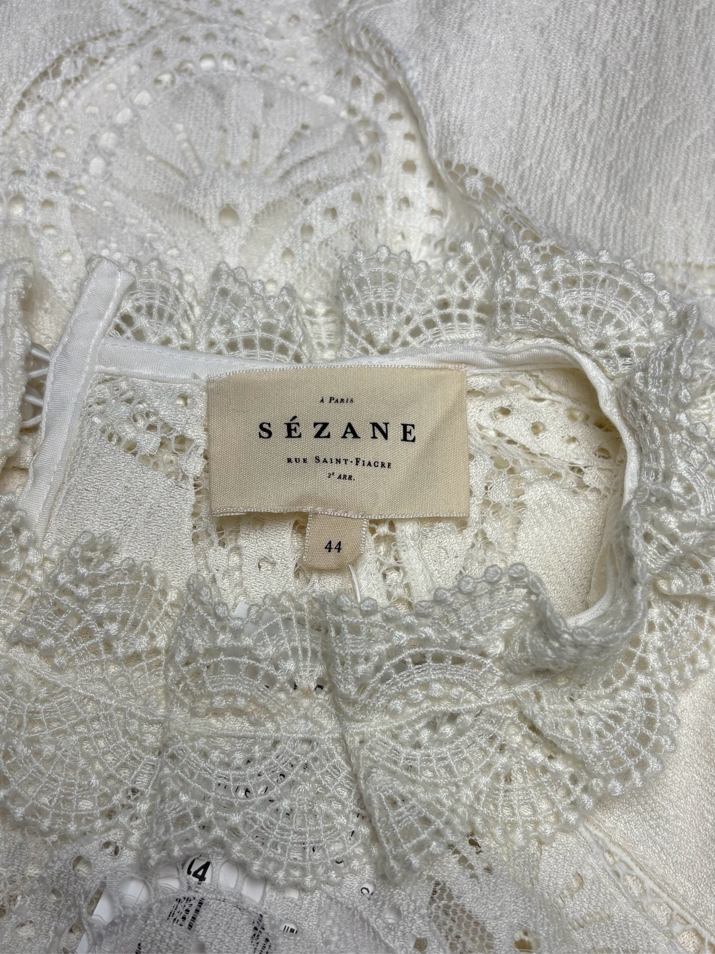 Women Size 44 Sézane Bianca White Lace Cotton Blend Pre-Owned Blouse