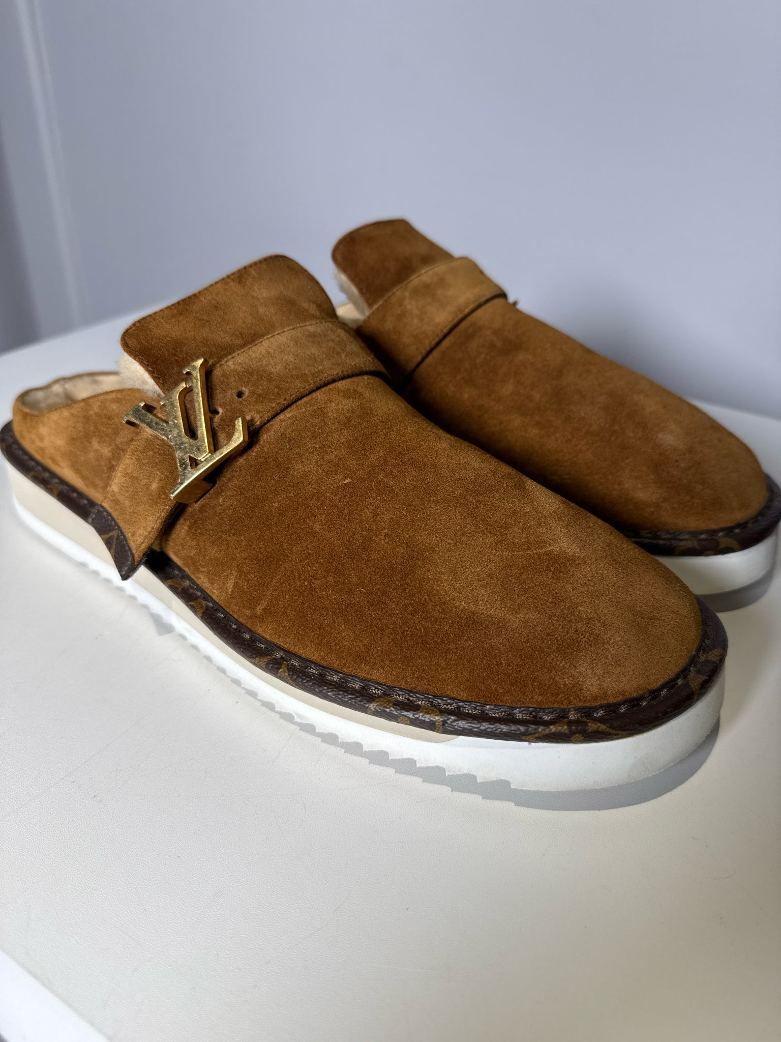 Louis Vuitton x NIGO Shearling-lined Brown Suede Men's Slippers