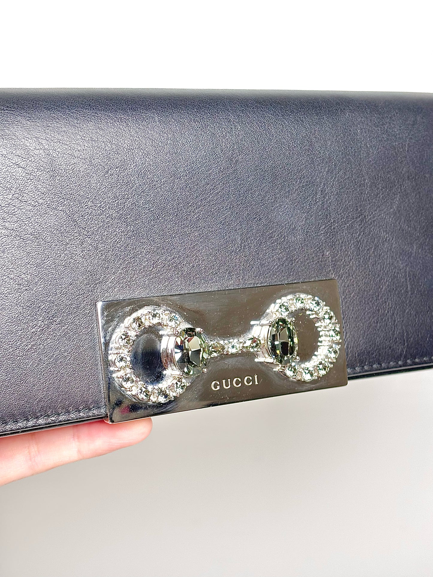Gucci Solid Leather Black Cowhide Clutch Purse