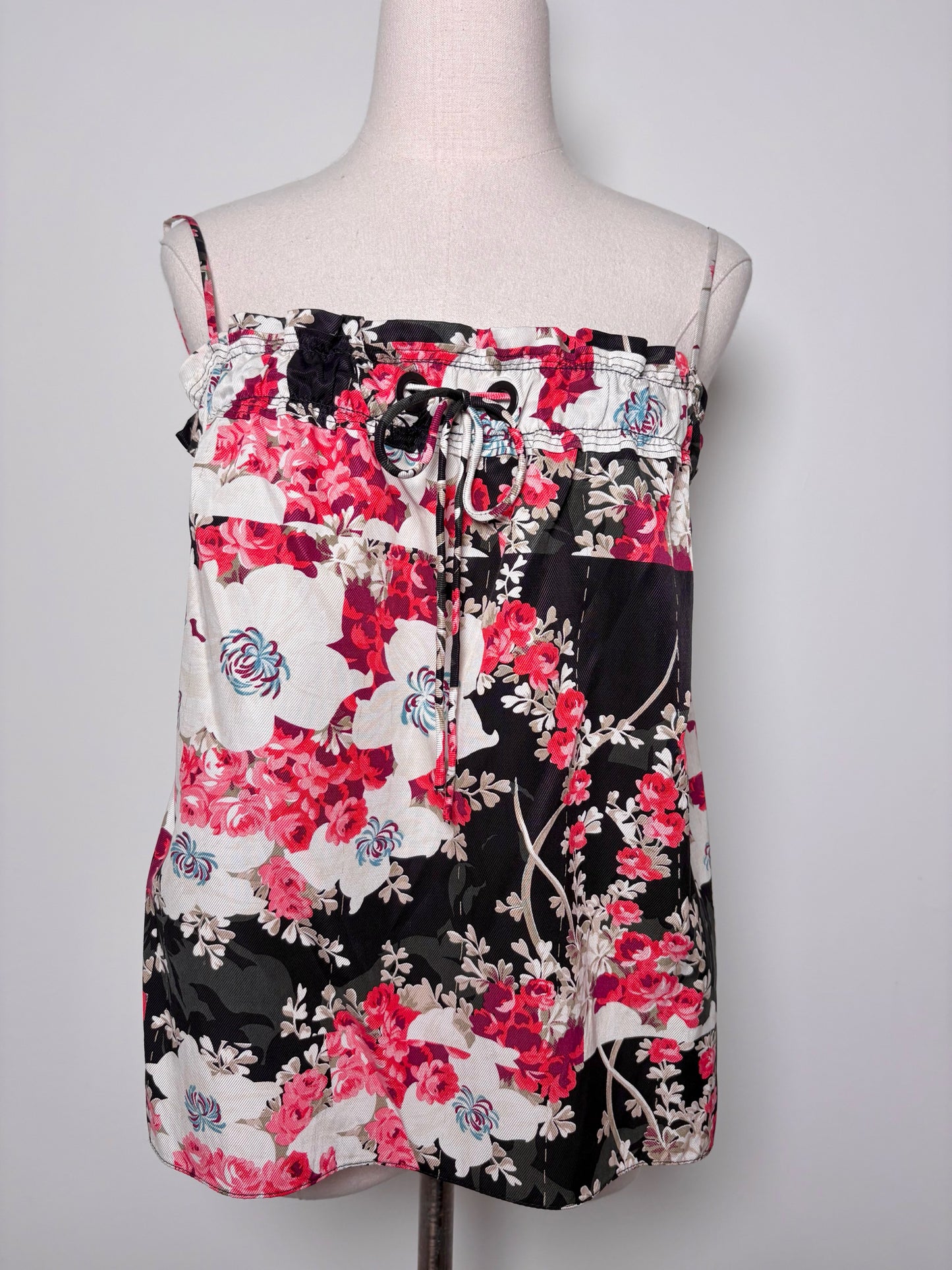 Women Size XS Rag & Bone Black, Red, Cream Floral Cotton, Cupro Shirt