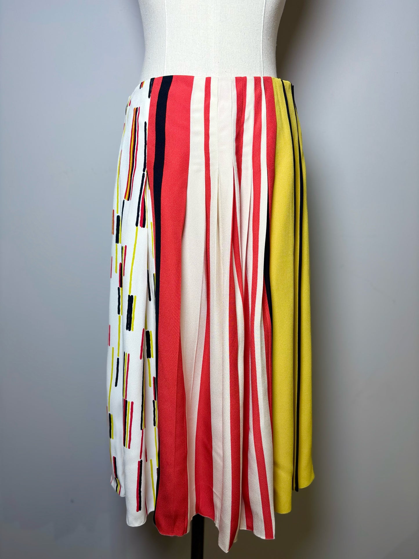 Women Size 6 Prada Yellow Red Black Stripe Viscose Skirt
