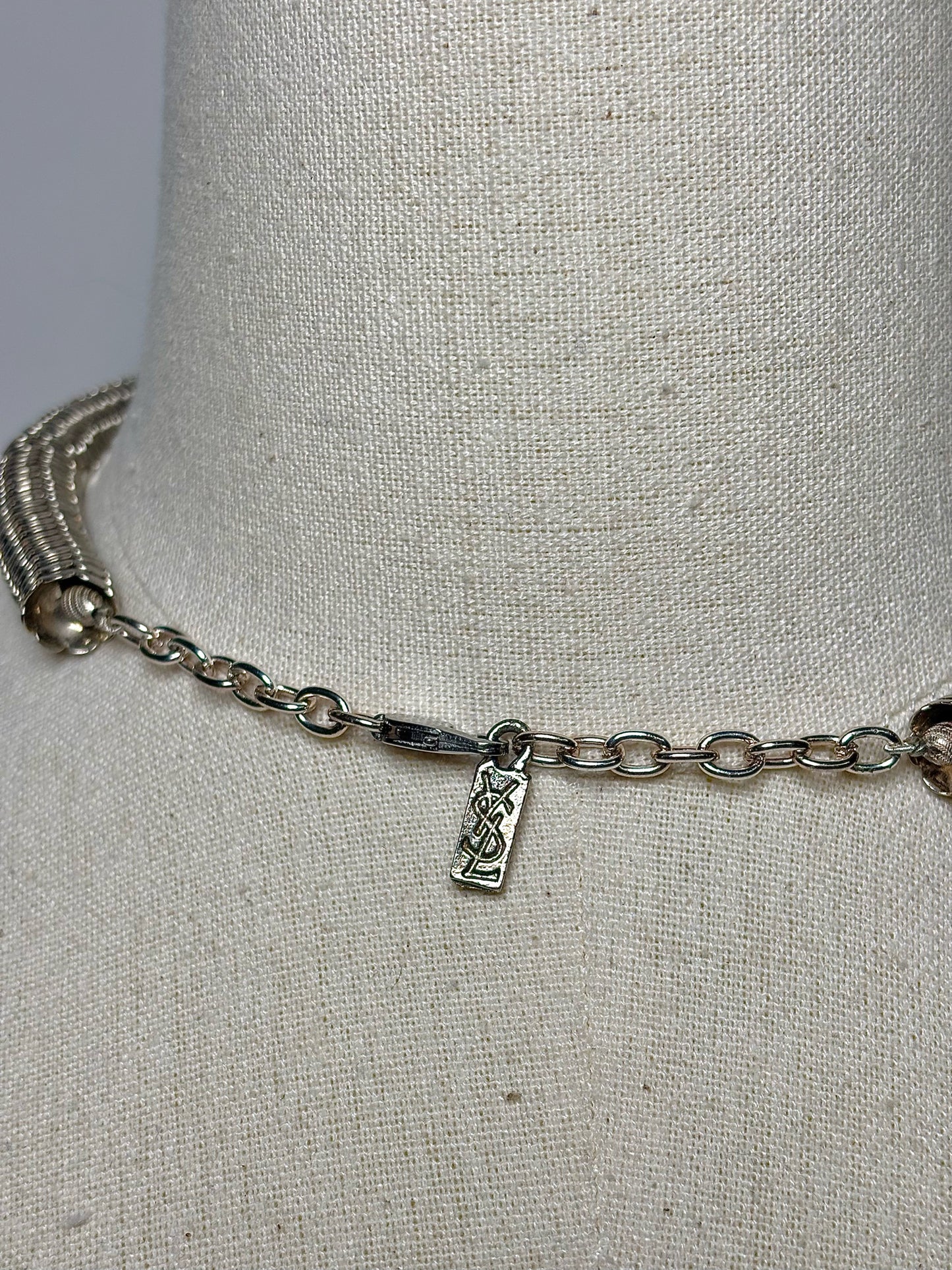 Yves Saint Laurent Sterling Silver Serpentine Chain, Ball Vintage Pre-owned Necklace