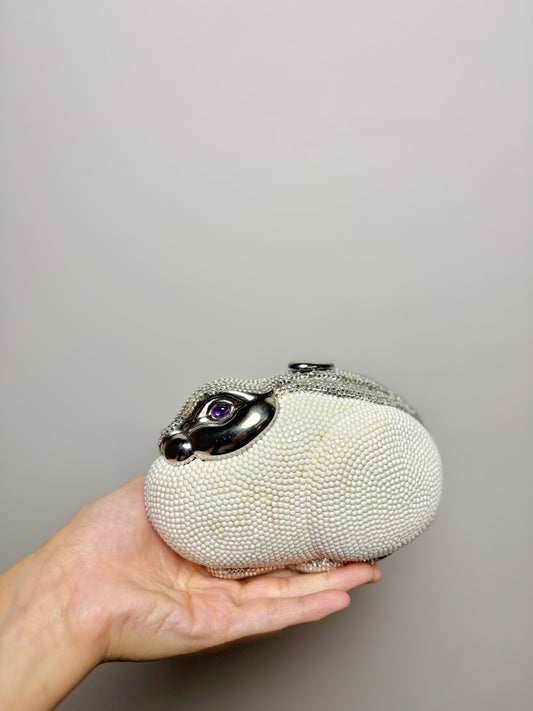 Judith Leiber Rabbit Metal, Swarovski Crystals White Small Purse