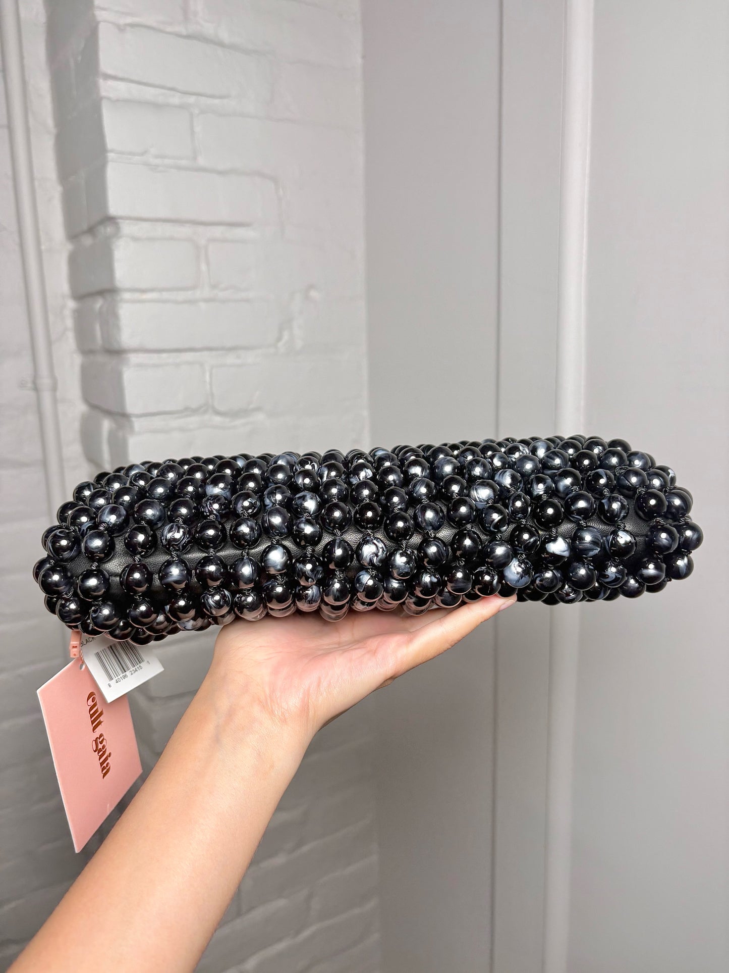 Cult Gaia Nia Clutch Beaded Leather Trim NWT Purse