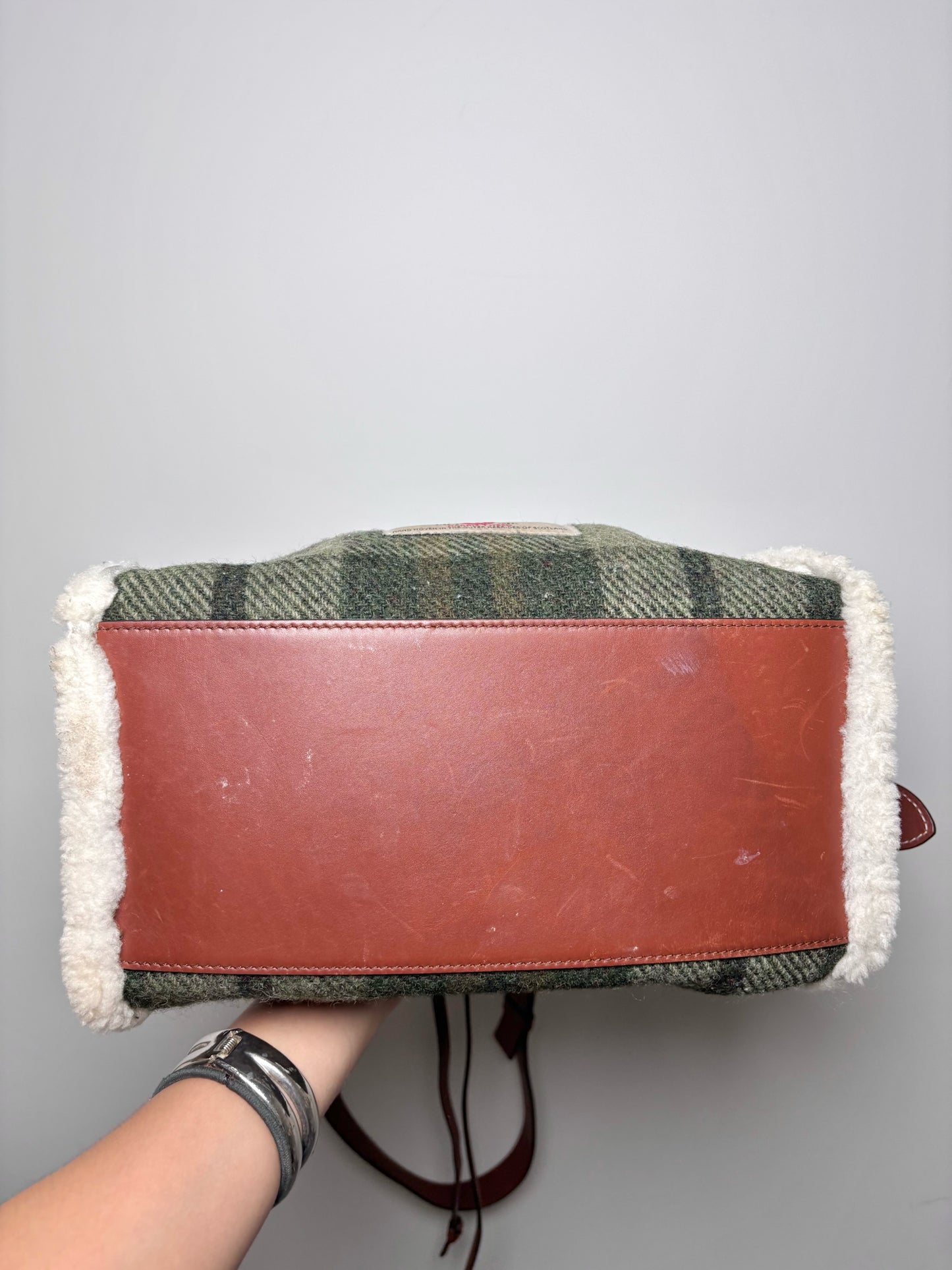 JW Anderson Plaid Wool Green Leather Bucket Purse
