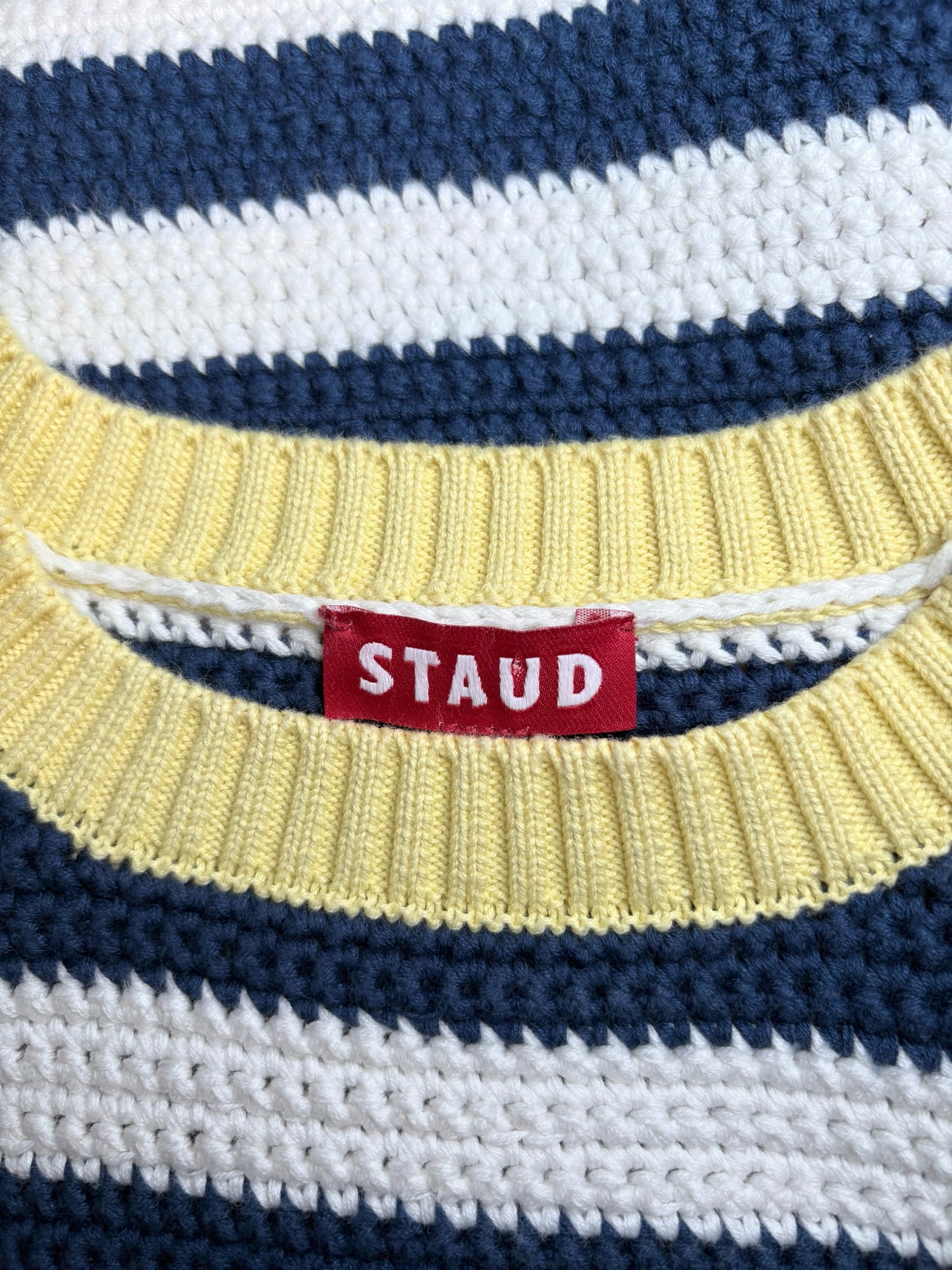 Women Size M Staud Blue, white, yellow Striped Knit Pure Cotton Women's Sweater