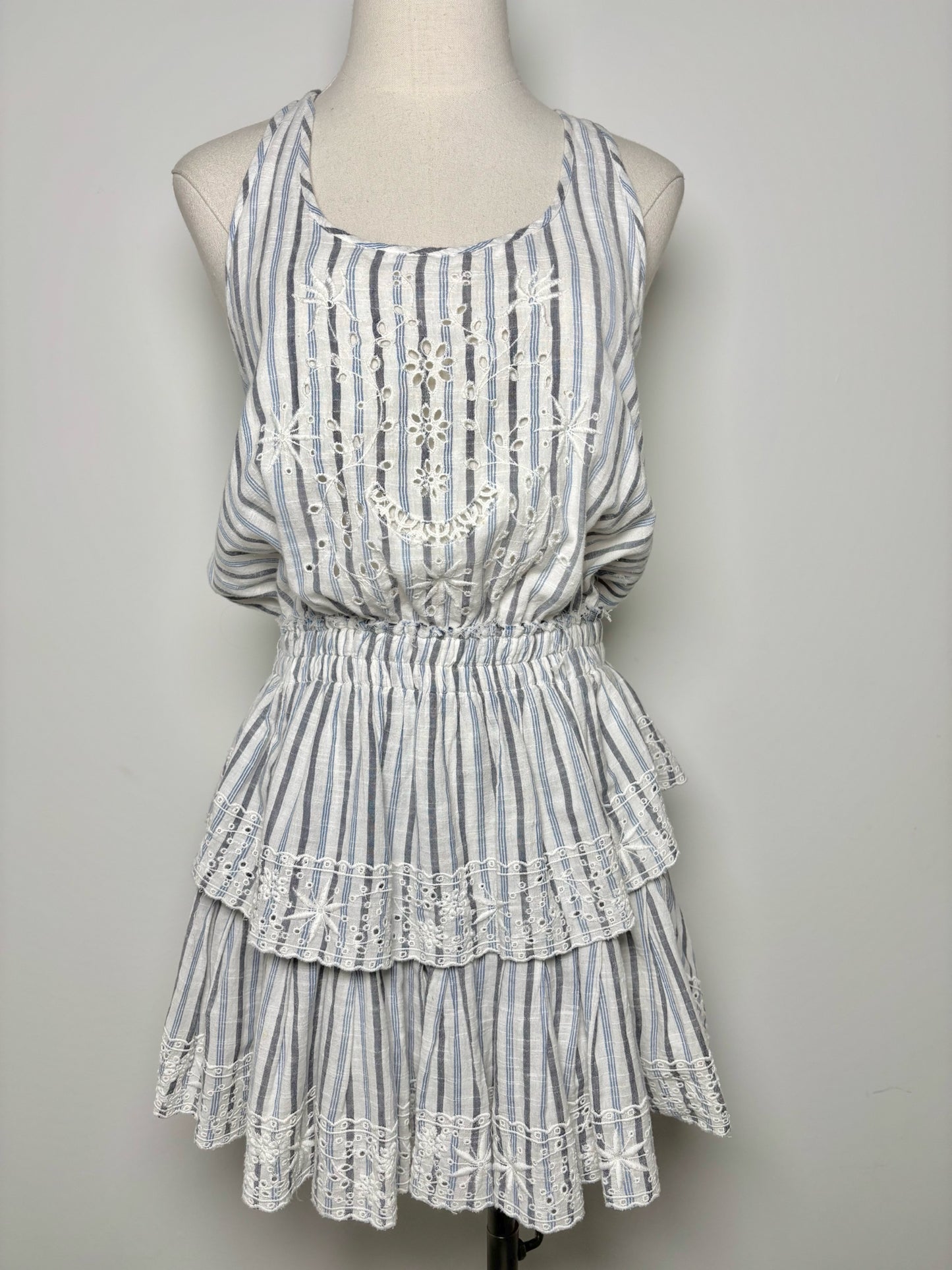 Women Size M LoveShackFancy Blue, white, gray Stripe Cotton Dress