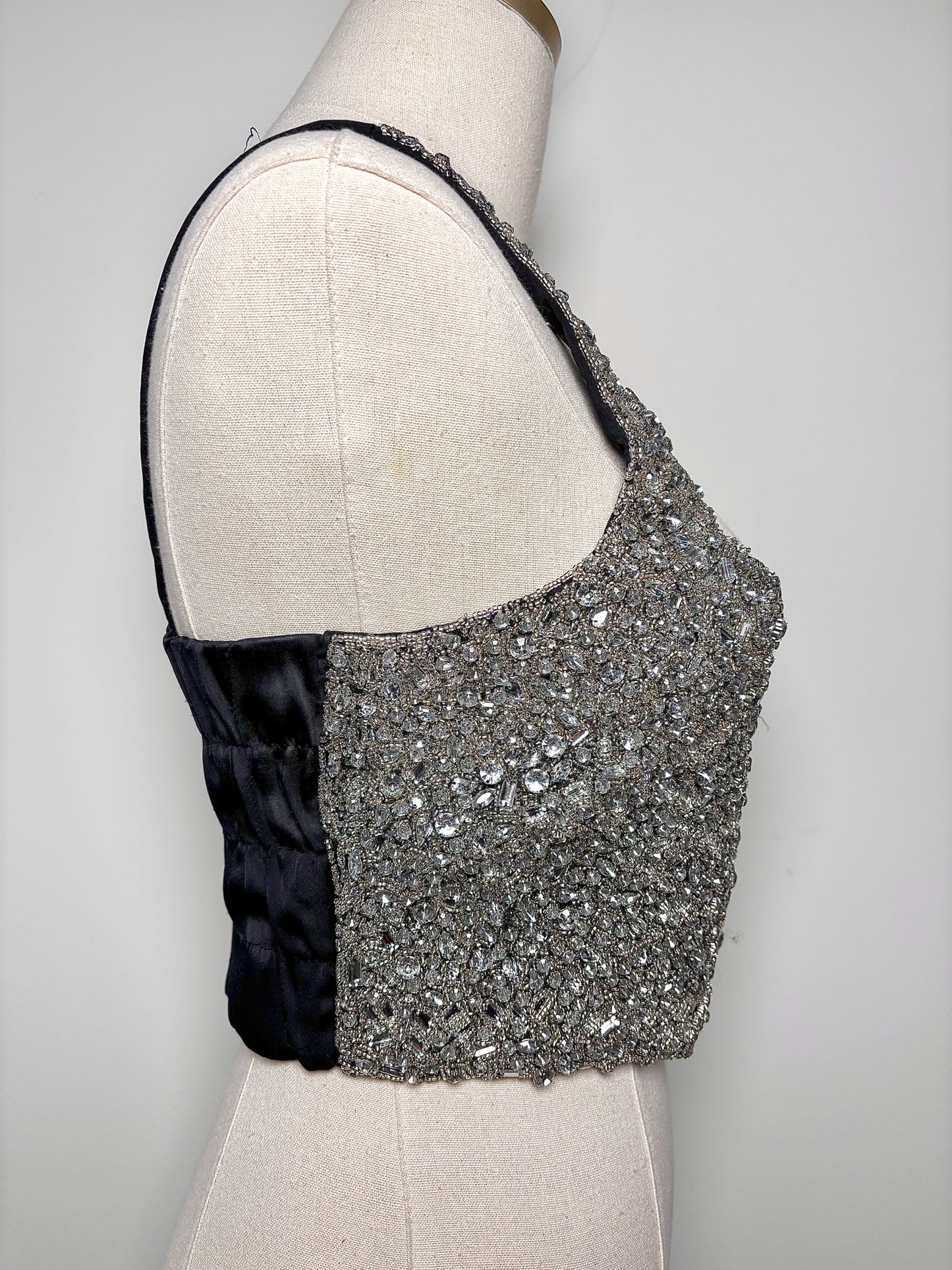 Women Size 2 BR Black, Silver Crystals Bustier Top