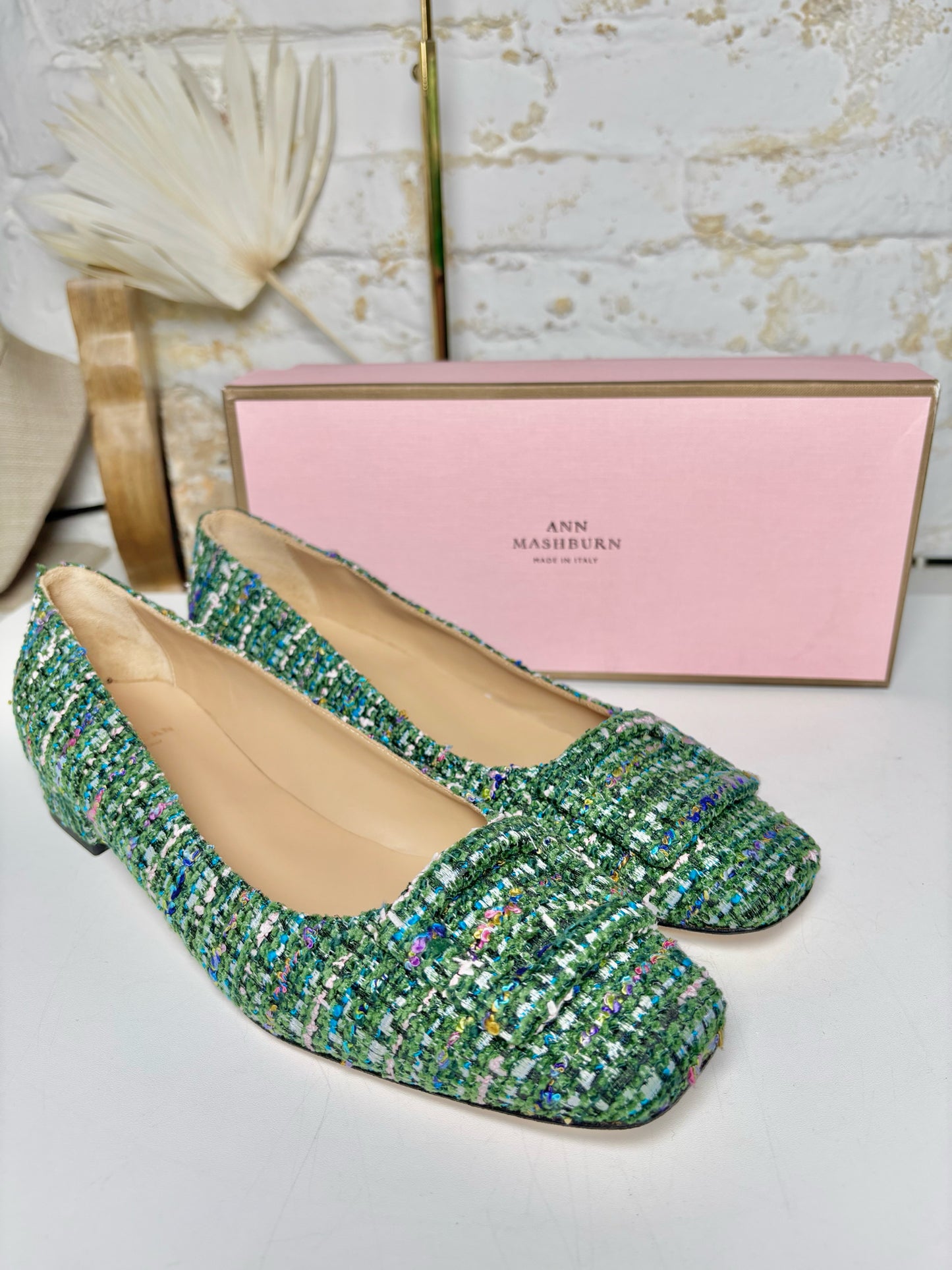 W Shoe Size 41 Ann Mashburn Green Tweed NWT Heels