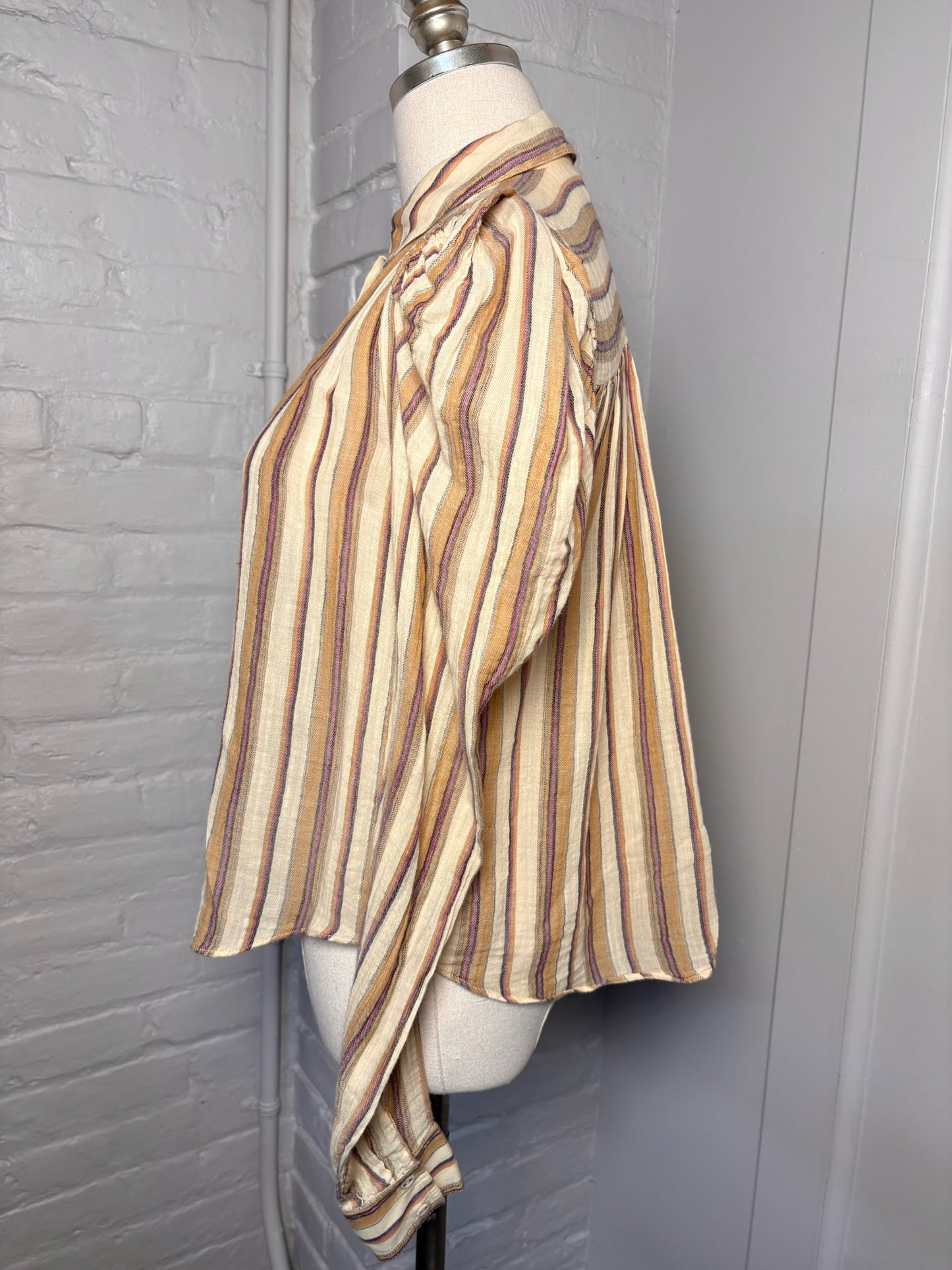Women Size 0 Ulla Johnson Cream, yellow, red Stripe Cotton Shirt
