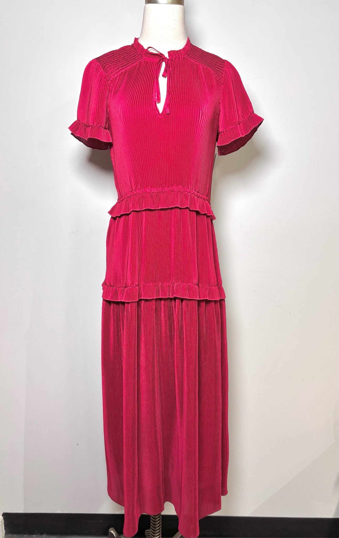 Women Size 6 ML Monique L'Huillier Wine Solid Midi Mini Pleats Dress