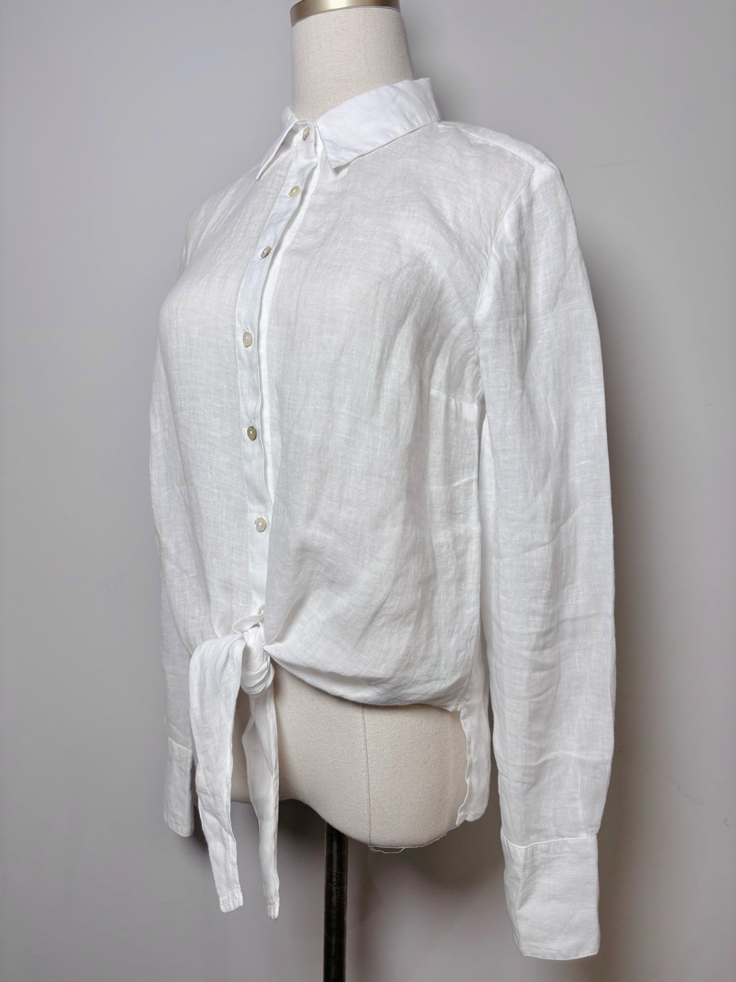 Women Size XS 120% Lino White Solid Linen NWT LS Shirt