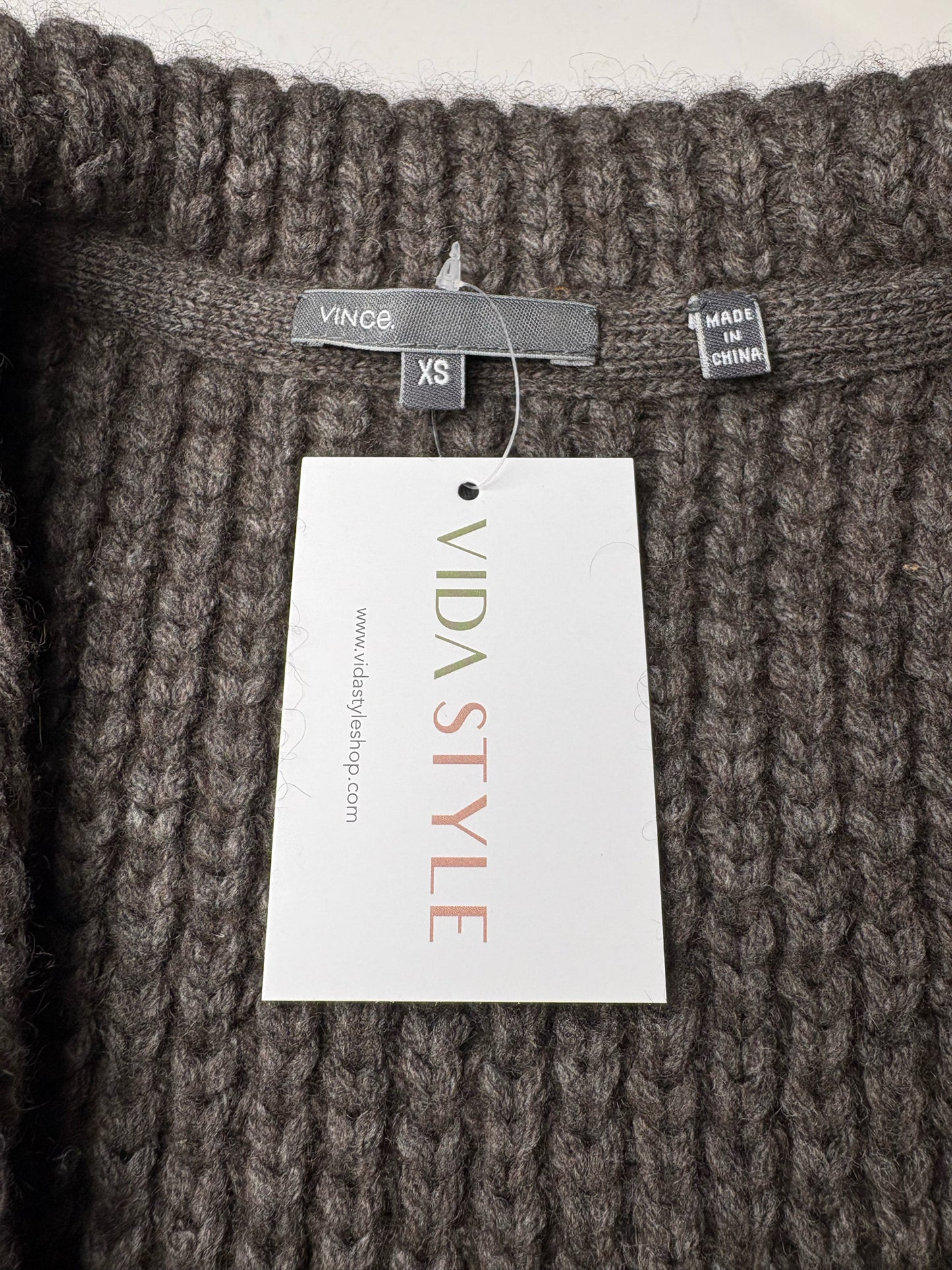 Women Size XS Vince Taupe Wool Yak Chunky Knit Pre-Owned Long Sweater