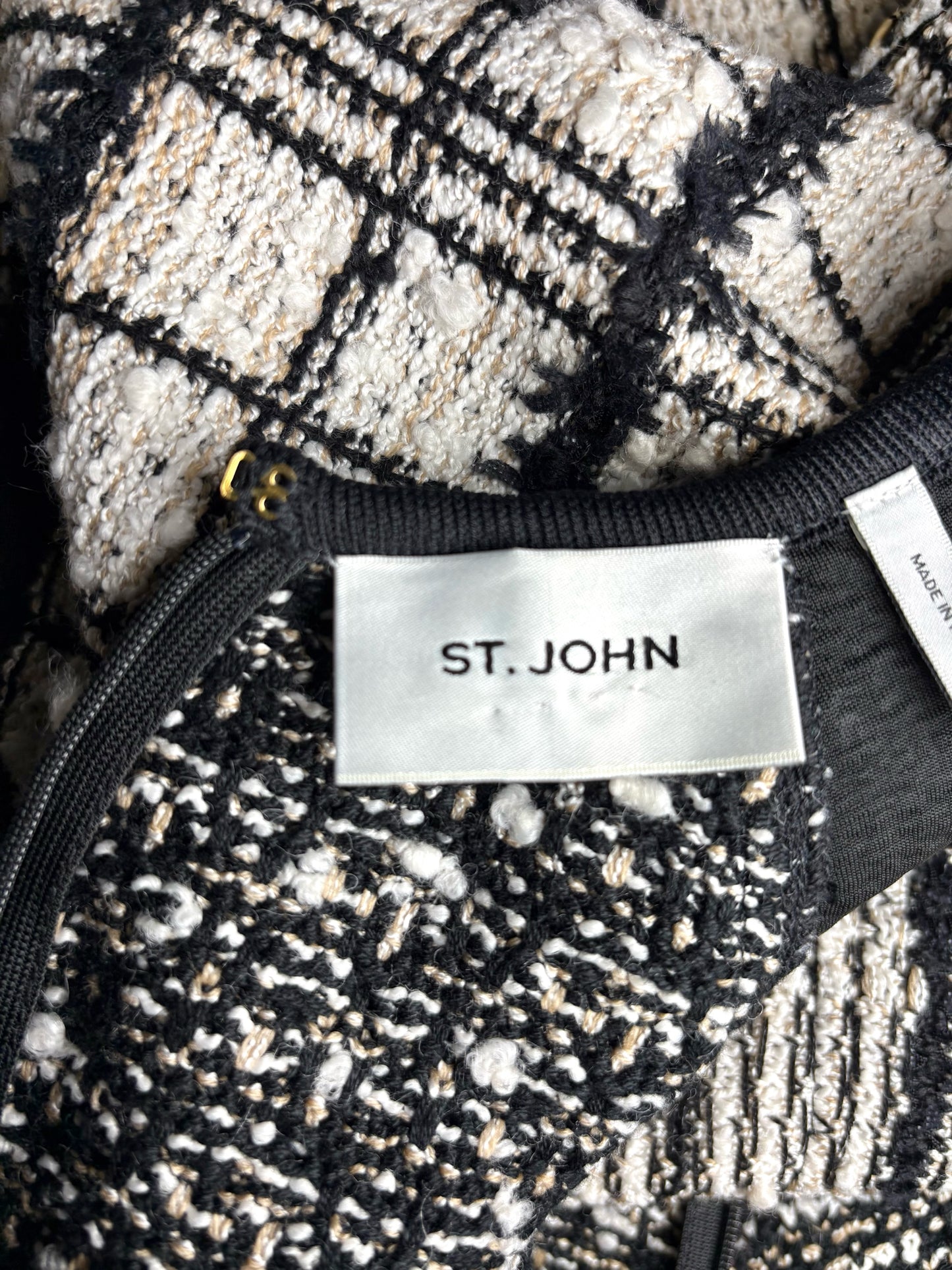 St. John Black, White Tweed A-line Dress