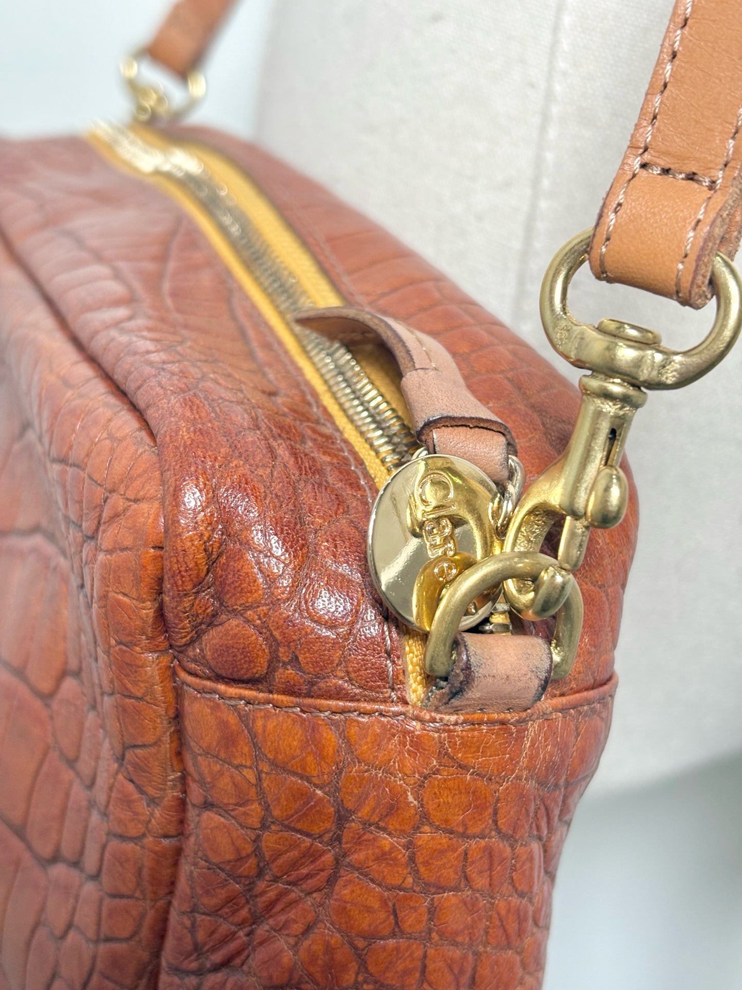 Leather Clare V. Croc Embossed Leather Pre-owned Cognac Small Purse