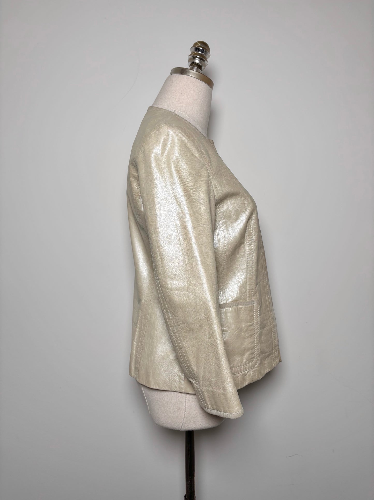 Women Size S Boss Cream Solid Leather Jacket