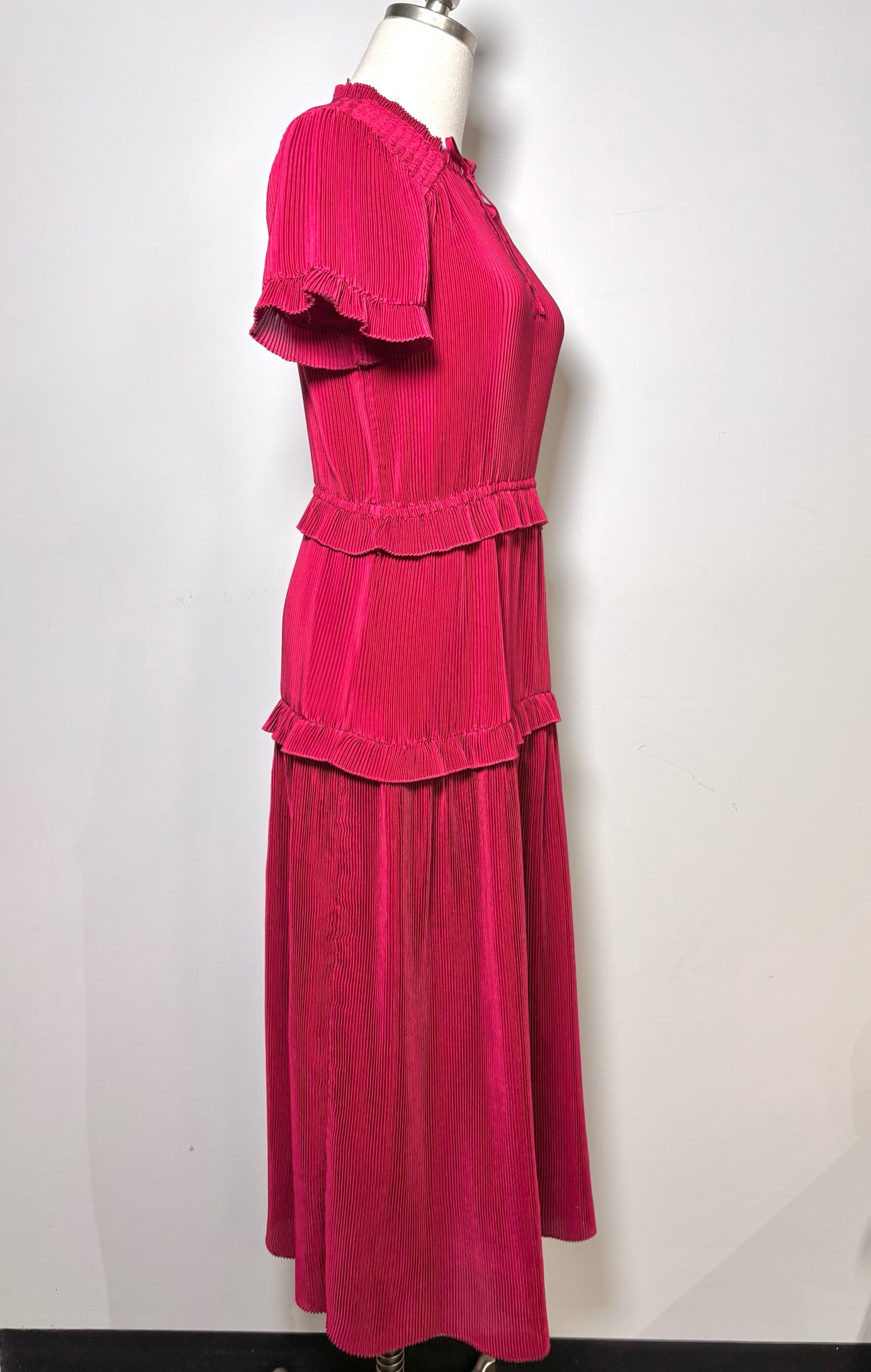 Women Size 6 ML Monique L'Huillier Wine Solid Midi Mini Pleats Dress