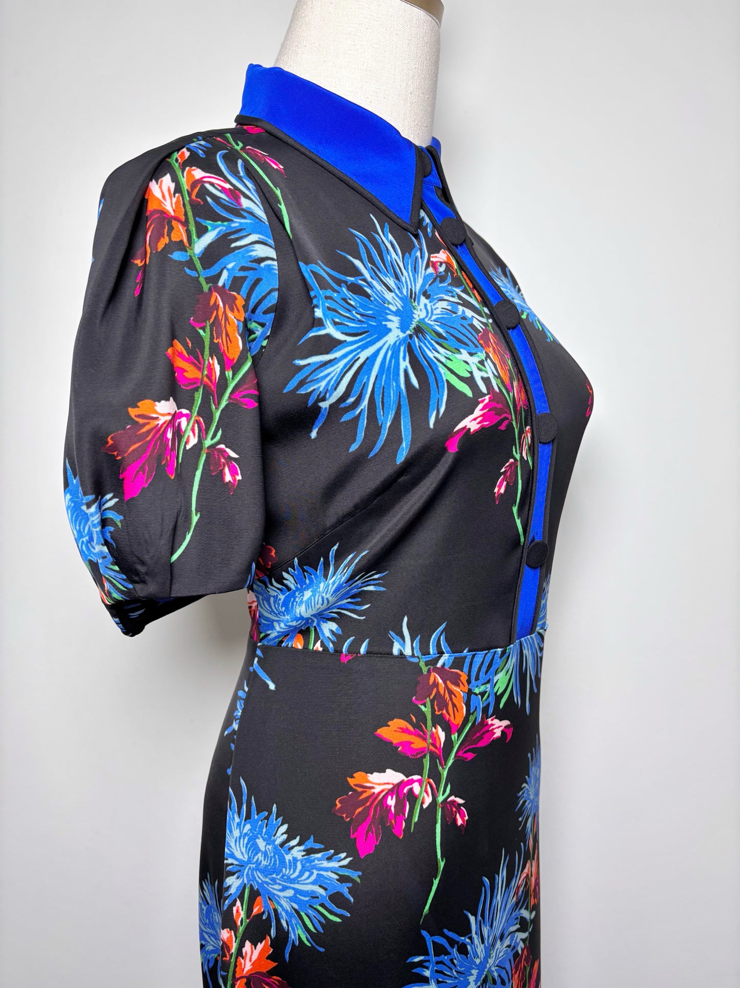 Women Size 8 Diane Von Furstenberg Multi-Color Floral Silk Midi Collar Dress