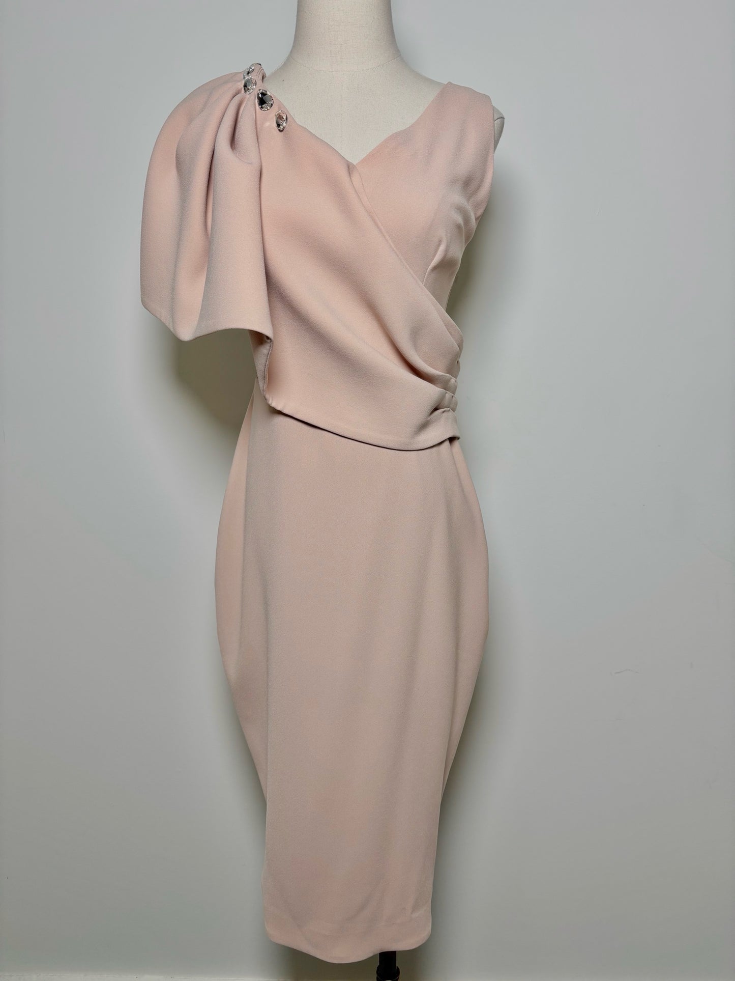 Women Size 4 Rhea Costa Dusty Pink Sheath NWT One Shoulder Dress