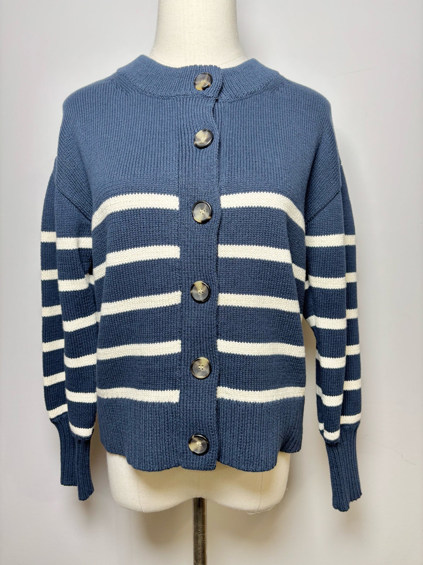 Women Size XS Veronica Beard Blue, White Stripe Cotton Sweater