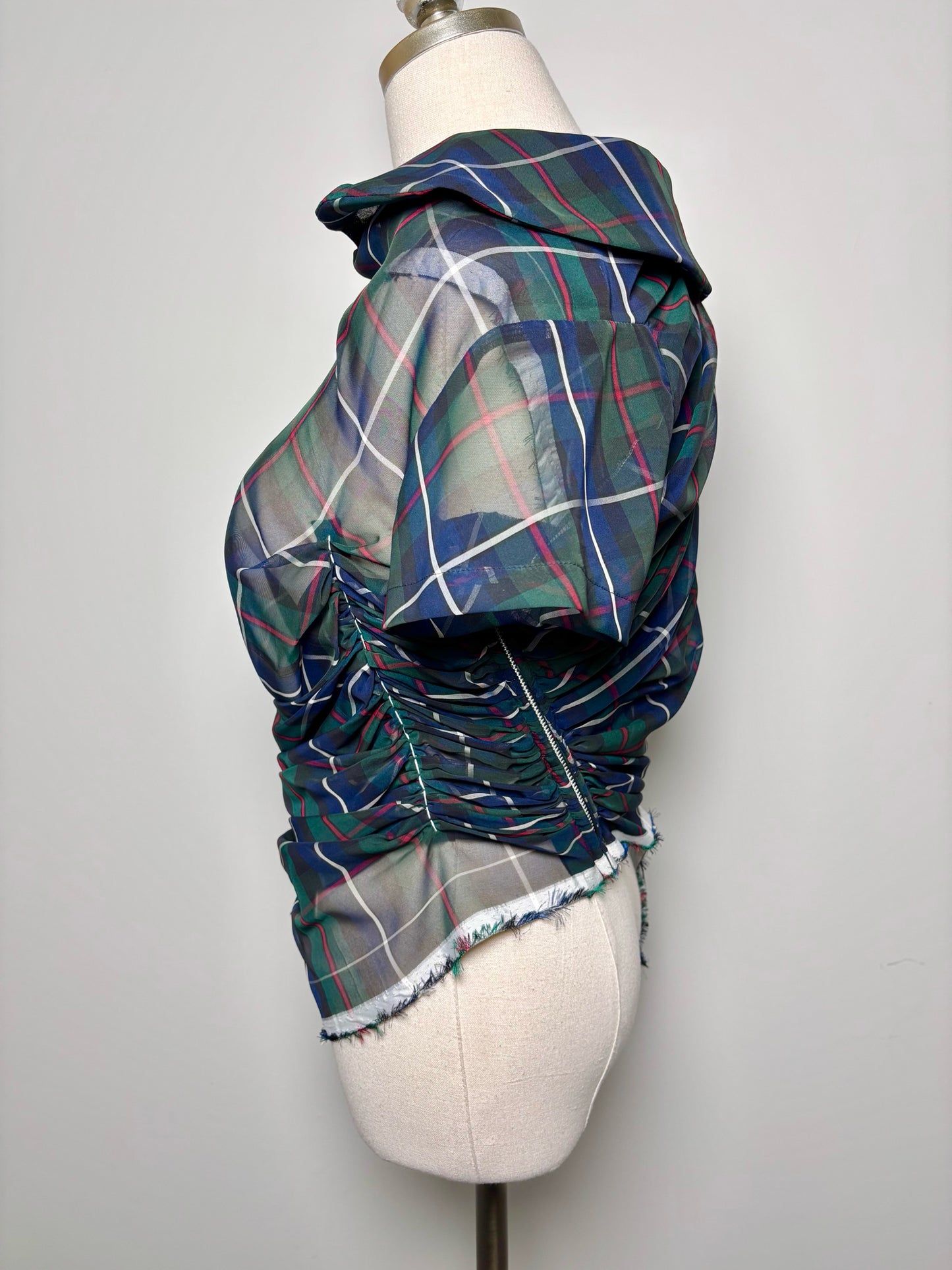 Women Size M Comme des Garcon Green, Blue, Red, White Plaid Polyester Shirt
