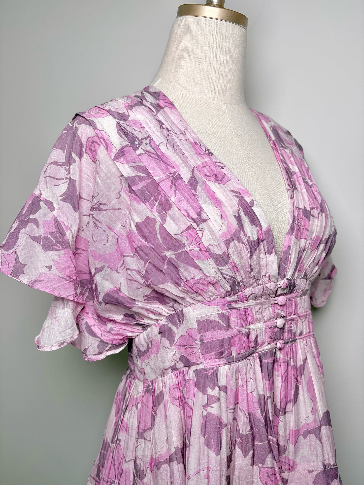 Women Size L Tularosa Lilac Floral Cotton, Silk Dress