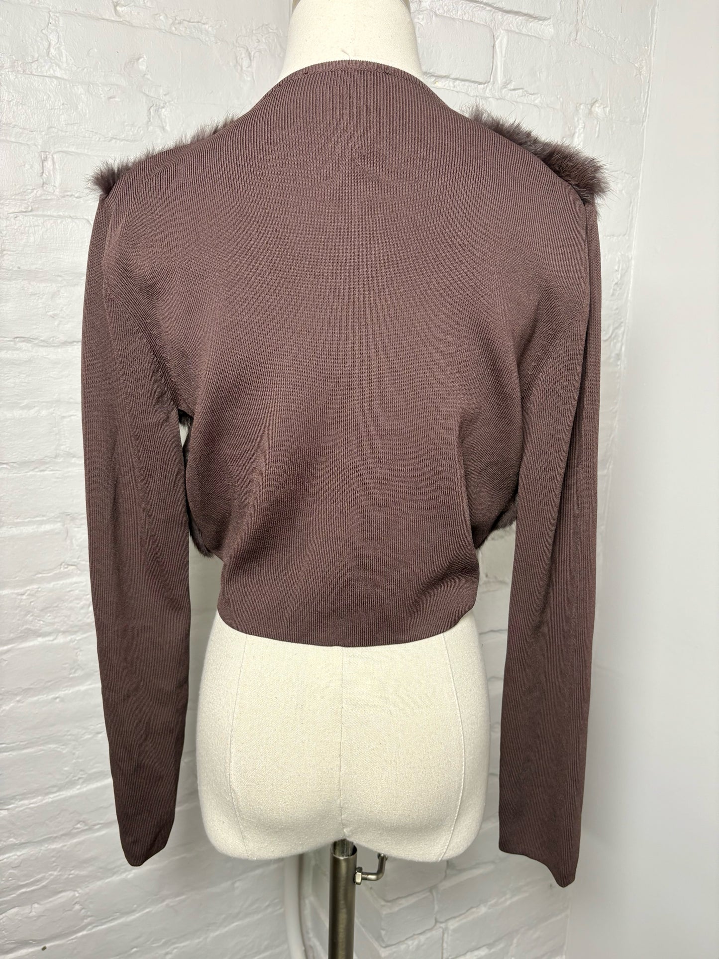 Women Size 4 (38) Emanuel Emanuel Ungaro Purple Solid Vintage Knit, Fox Sweater