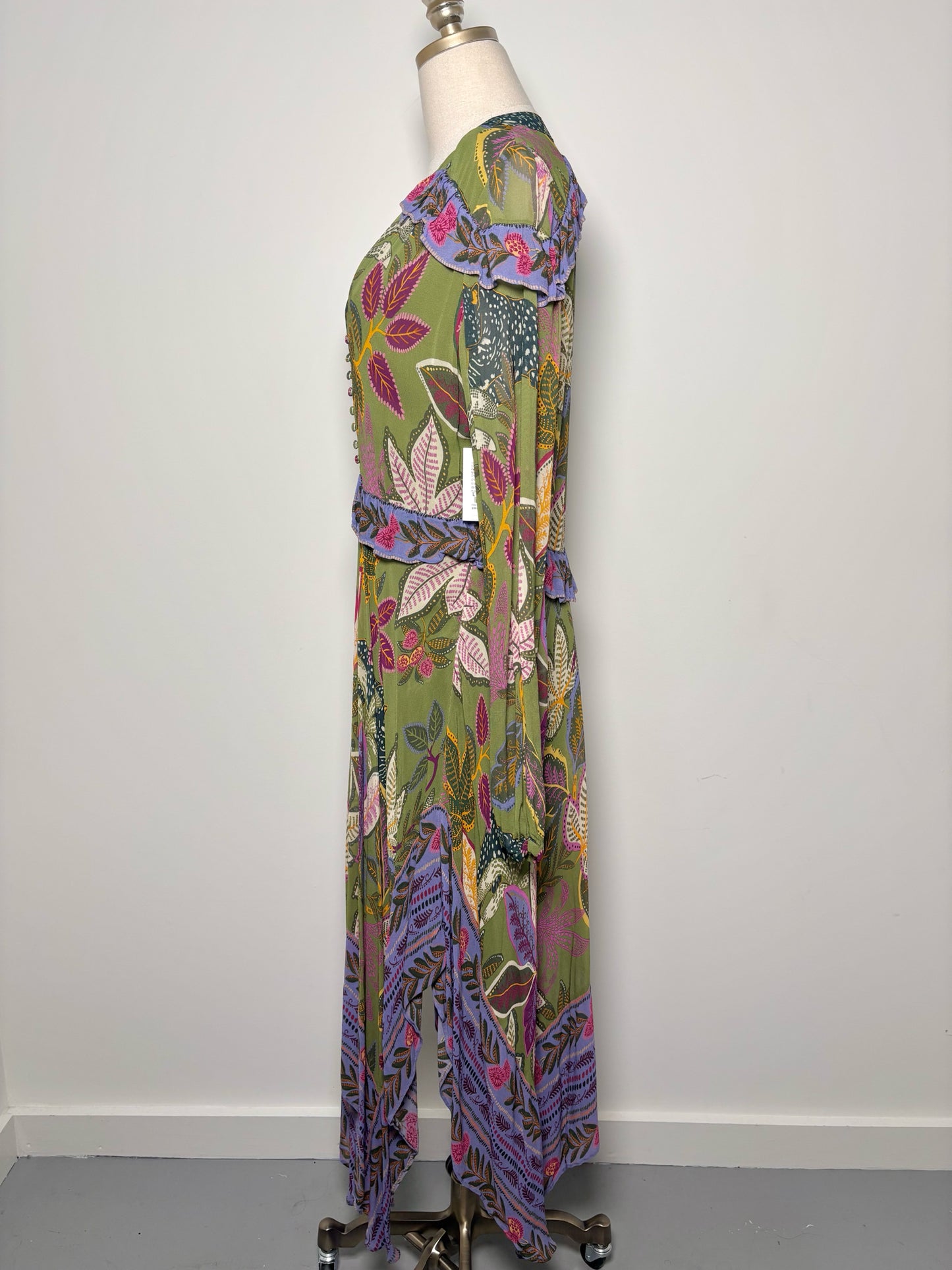 Women Size L Farm Rio Moss Green Print Viscose Dress