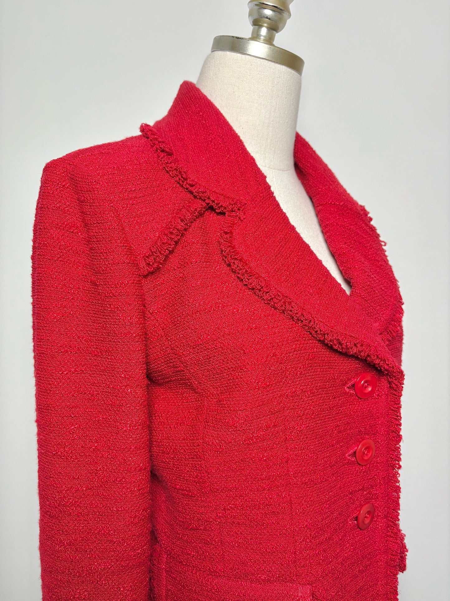 Women Size 8 St. John Red Solid Wool, Rayon Jacket