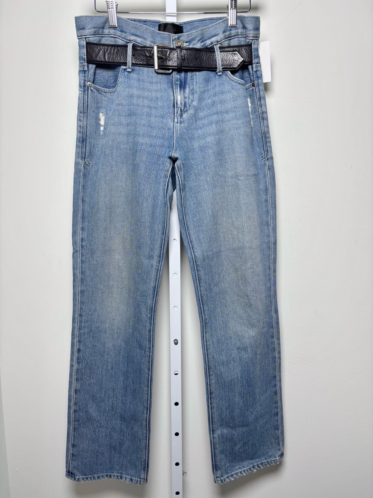 Women Size XS R+A Blue Solid Pure Cotton Denim Belted Jeans