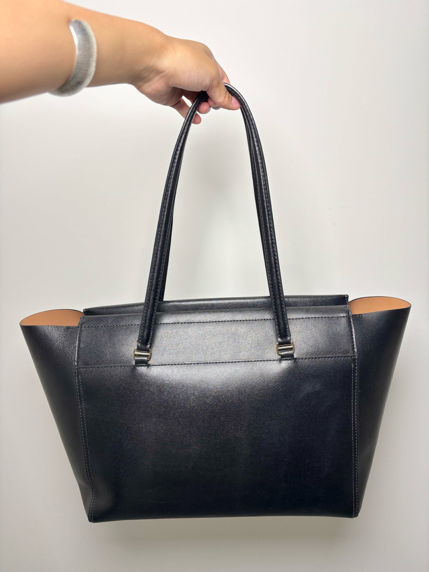 Tory Burch Cowhide Solid Leather Black Tote Bag