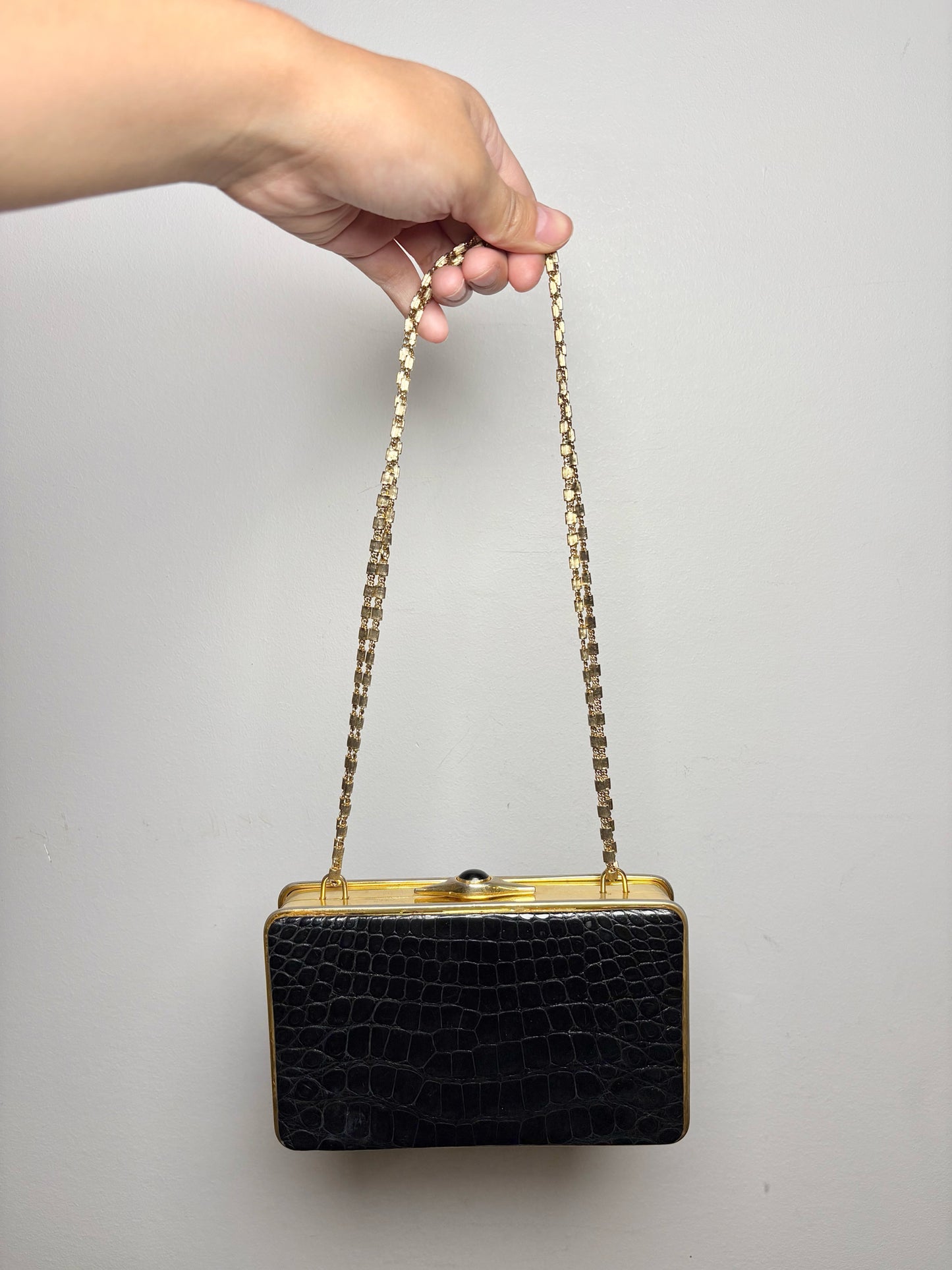 Judith Leiber Croc Embossed Leather Black Clutch/Crossbody