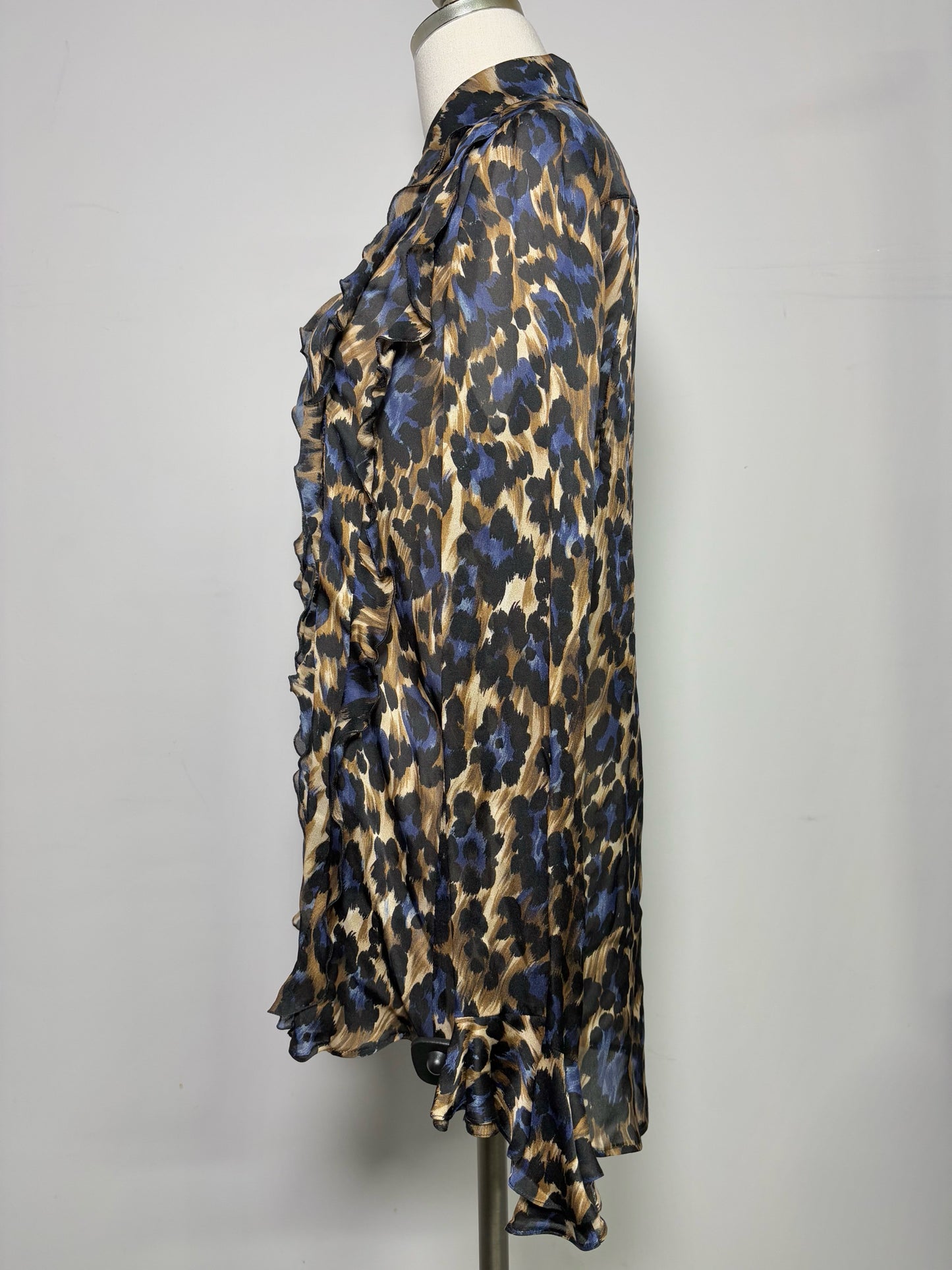 Women Size 38 (2 US) Blumarine Black Abstract Print 100% Silk Blouse