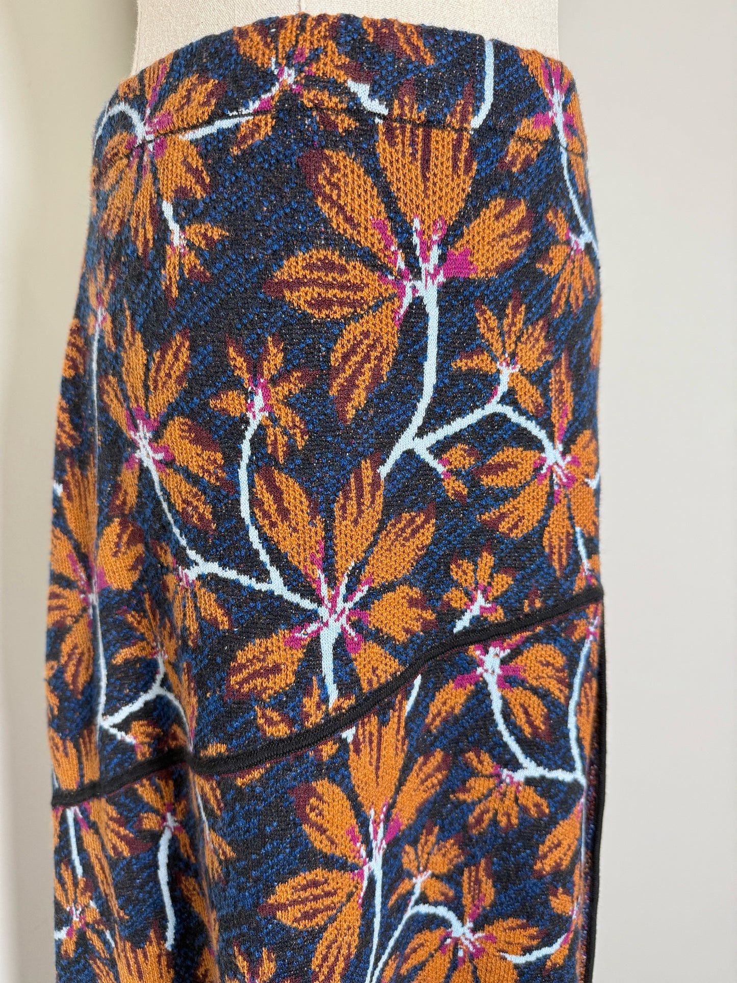 Women Size L Ulla Johnson Navy, Orange Floral NWT Sabra Piped Jacquard Skirt