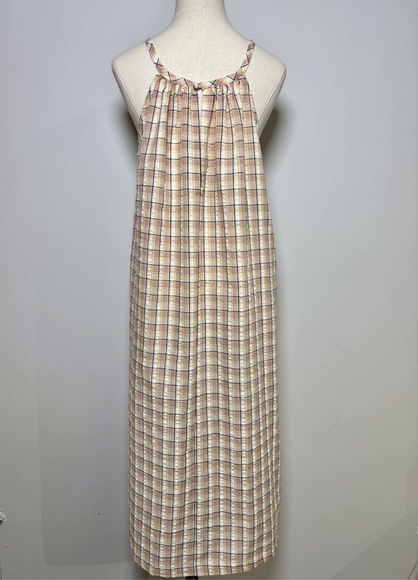 Women Size XS Sundays Taupe, Cream, Black, Yellow Checkered NWT Dress