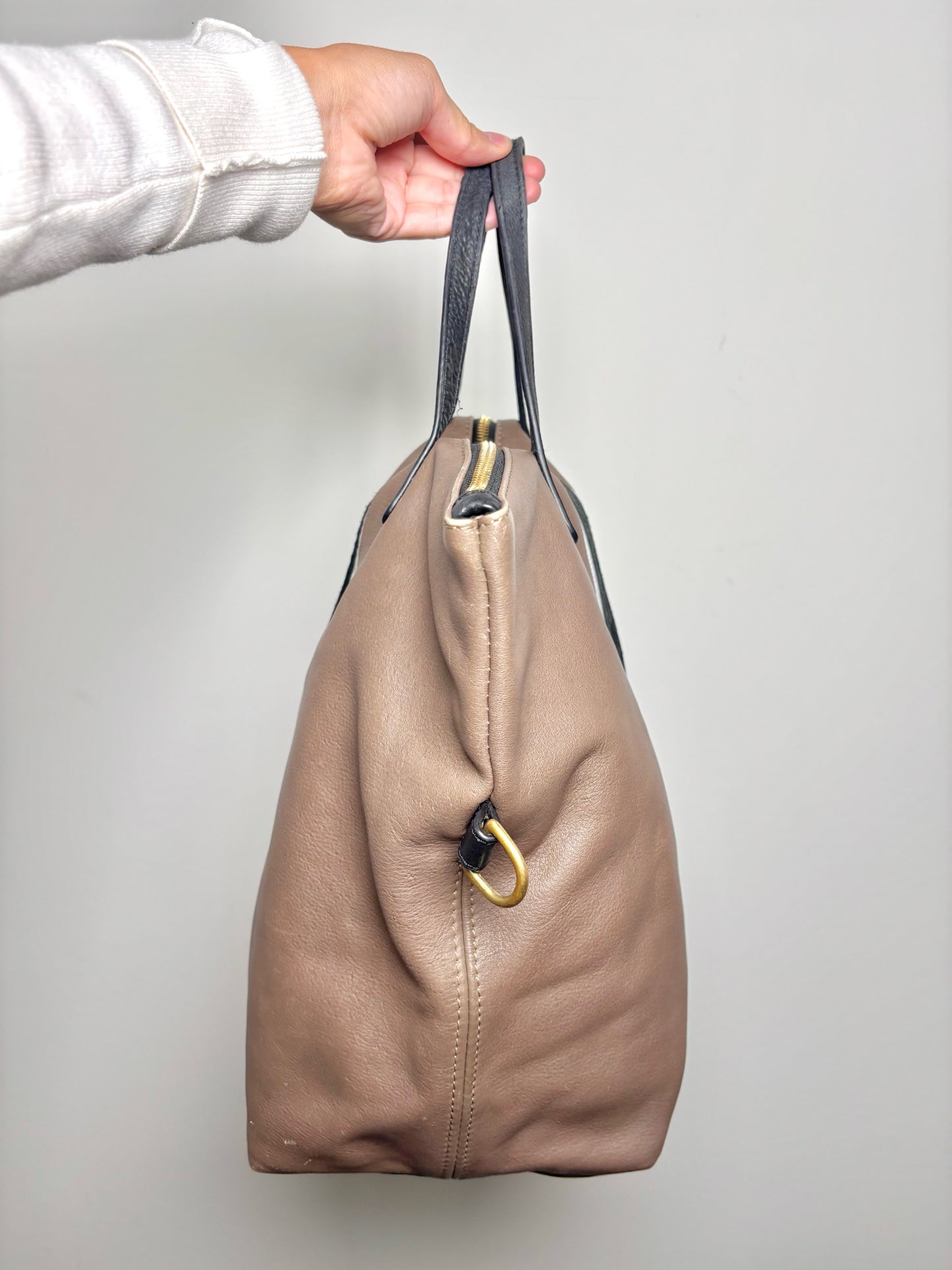 Kempton Solid w/Racer Stripe Leather Taupe Tote Purse