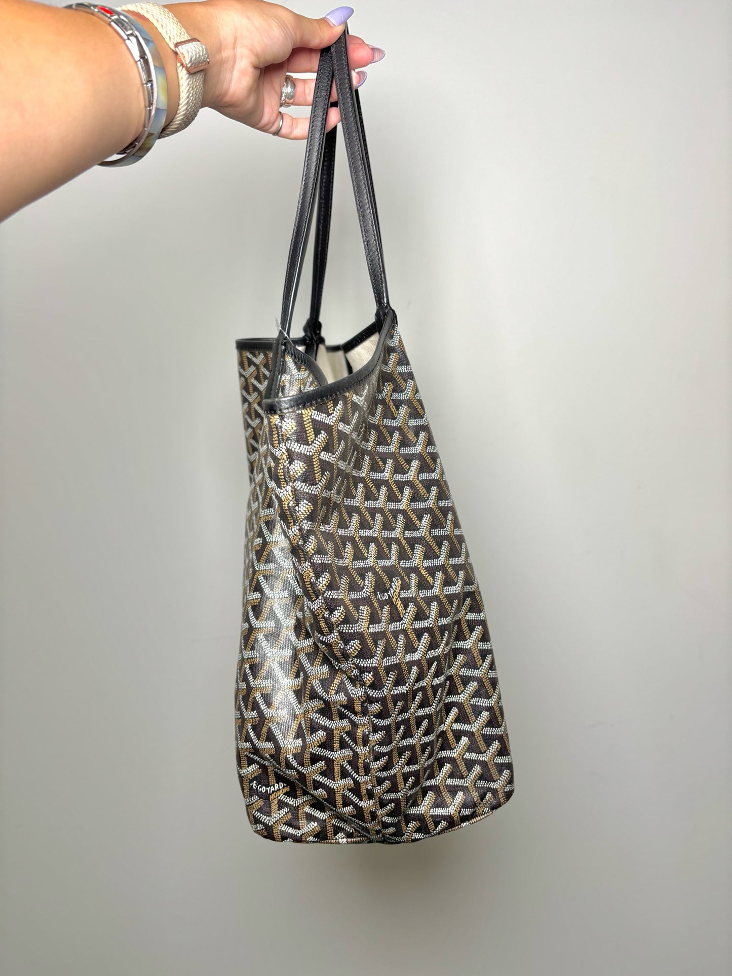 Goyard-Goyardine St. Louis XXL Coated Canvas Pre-owned Black Leather Trim Tote