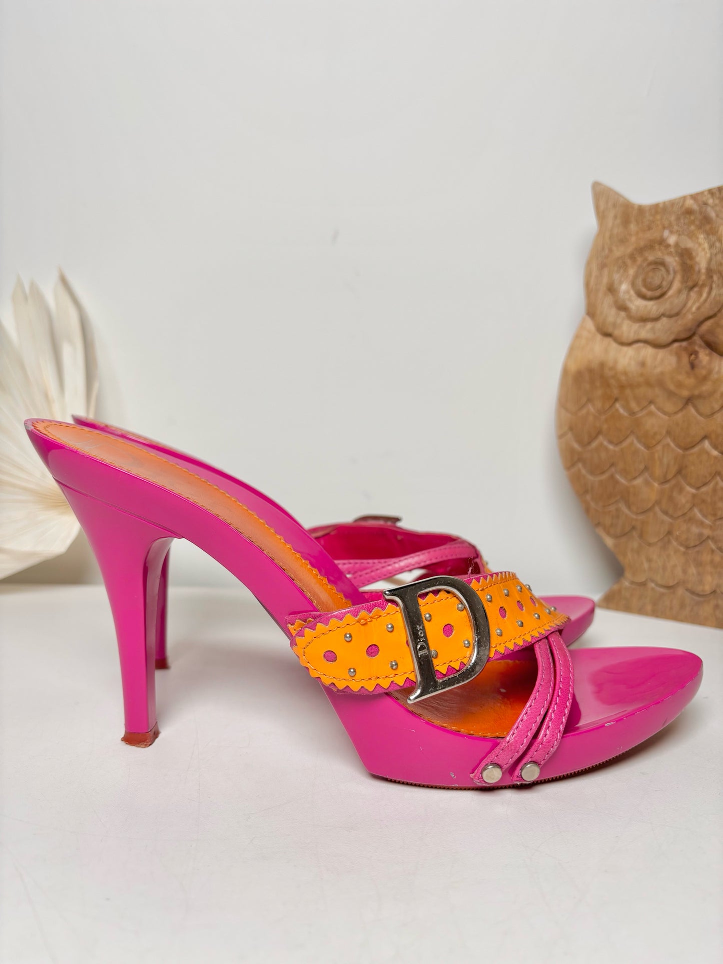 W Shoe Size 10 Christian Dior Orange, Pink Platform Resin Barbie Heels