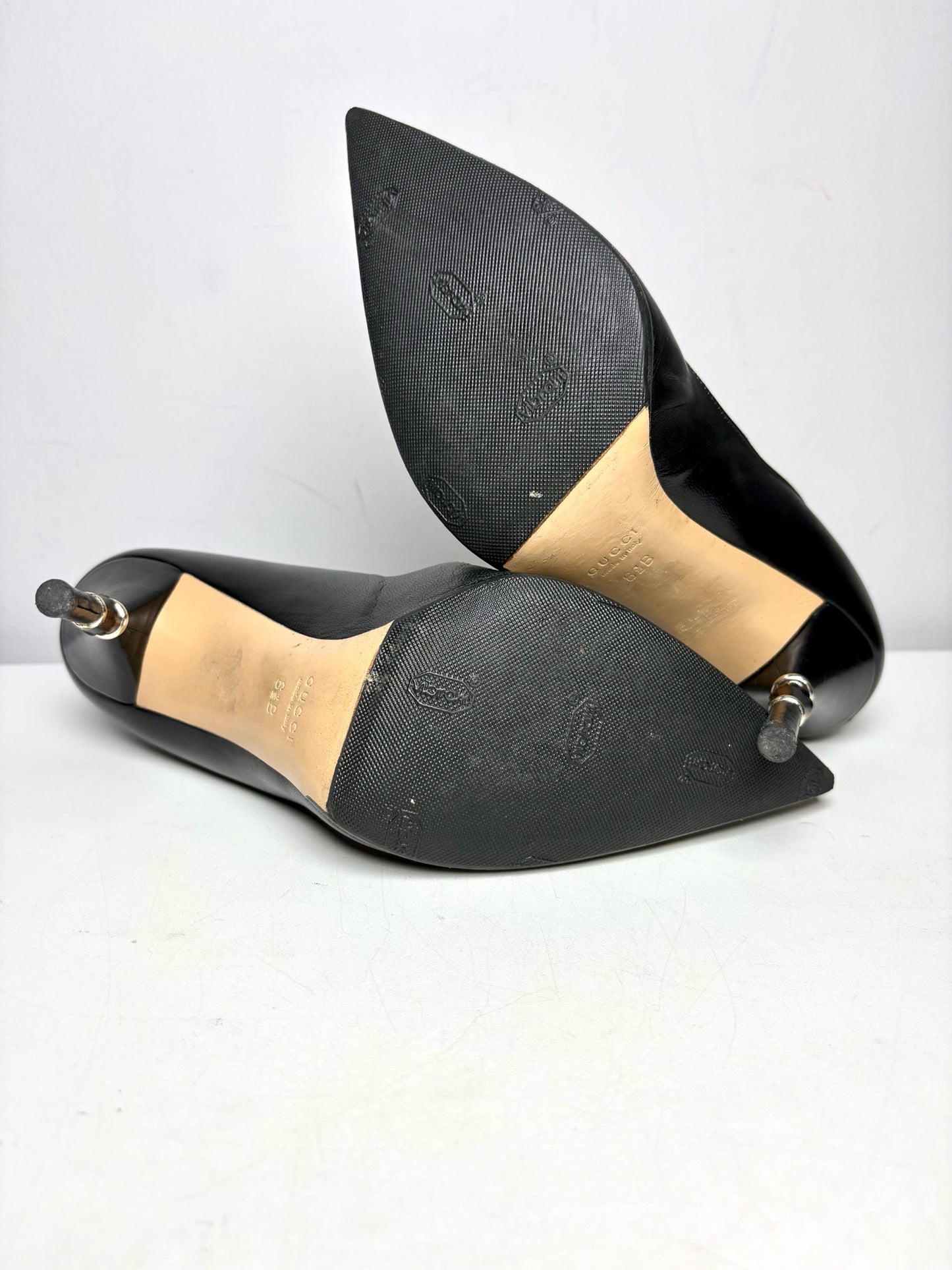 W Shoe Size 6.5 Gucci Black Leather Horn/Tortoise Pre-owned Heels