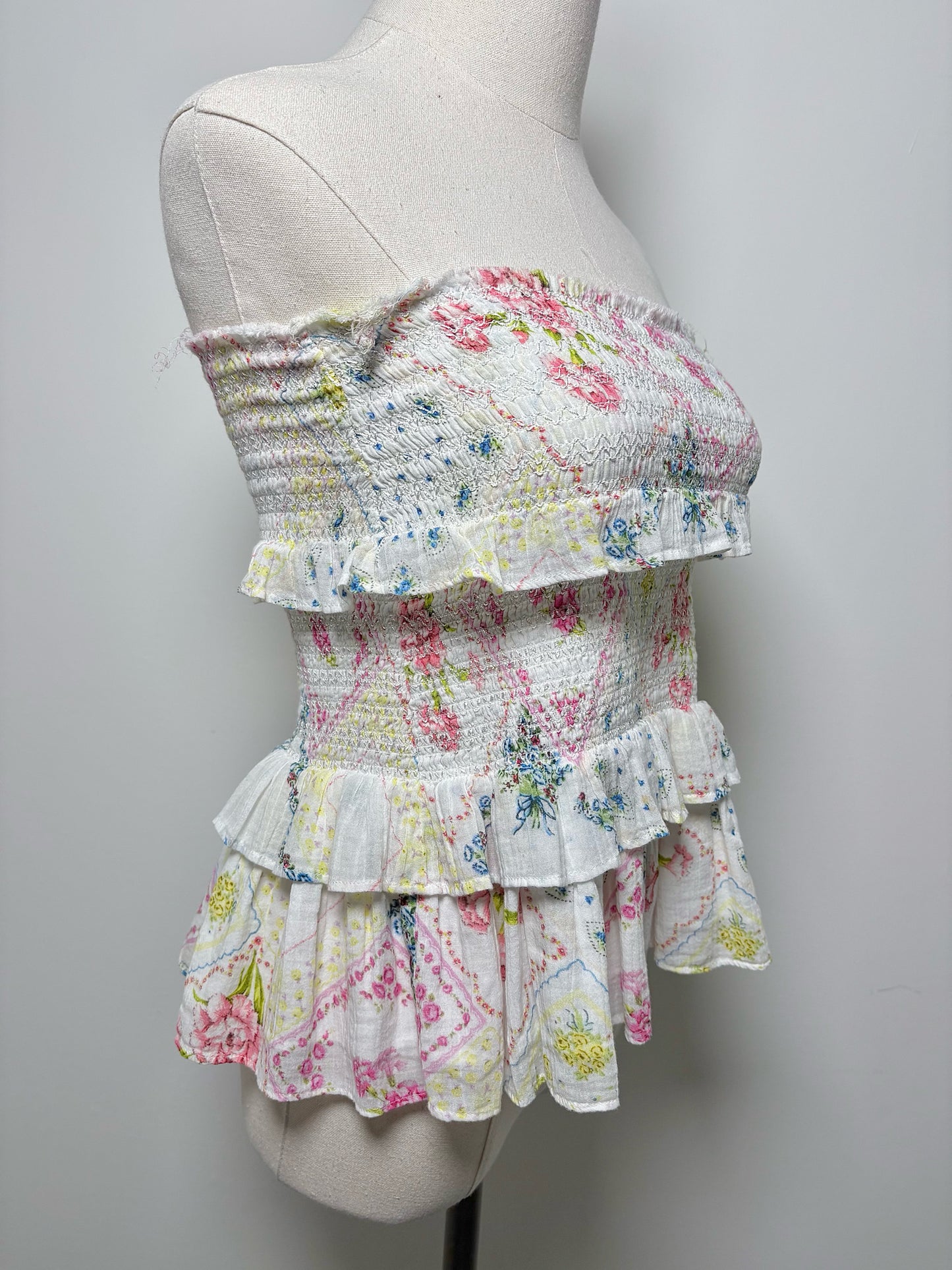 Women Size S LoveShackFancy White, pink, blue, yellow Floral Skirt