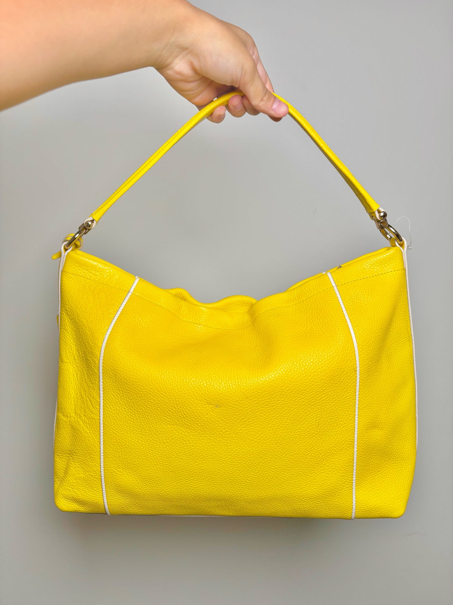 Coach Leather Yellow Pebble Grain Leather Scout Hobo Bag