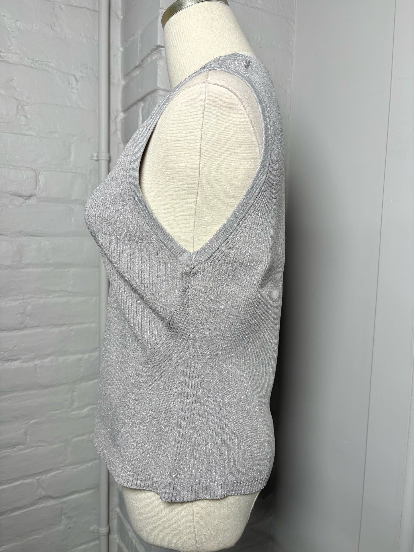 Women Size L Veronica Beard Silver Sparkle Sweater Vest