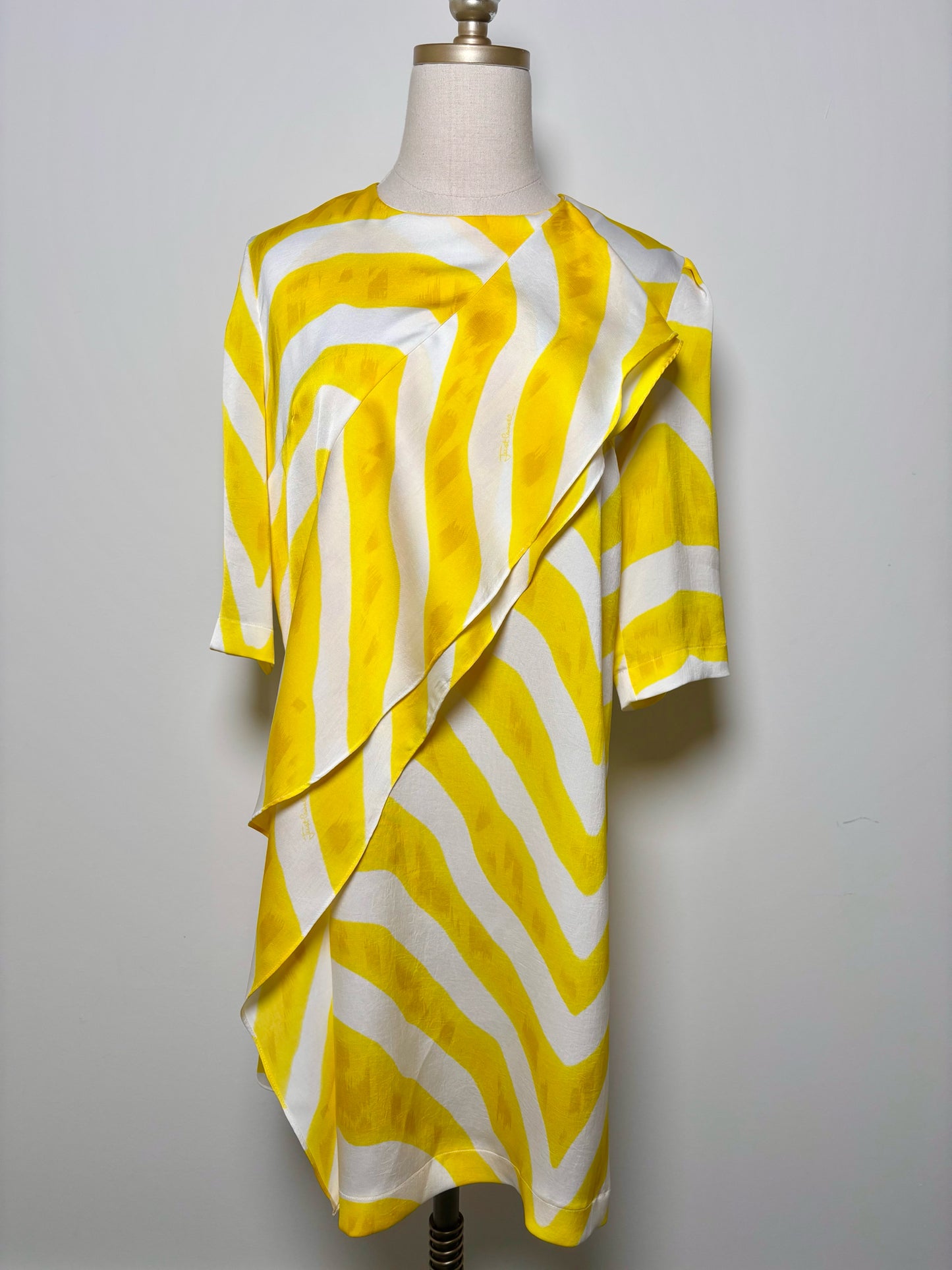 Women Size 46 Just Cavalli Yellow, White Stripe Dress