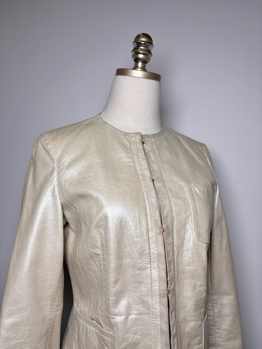 Women Size S Boss Cream Solid Leather Jacket