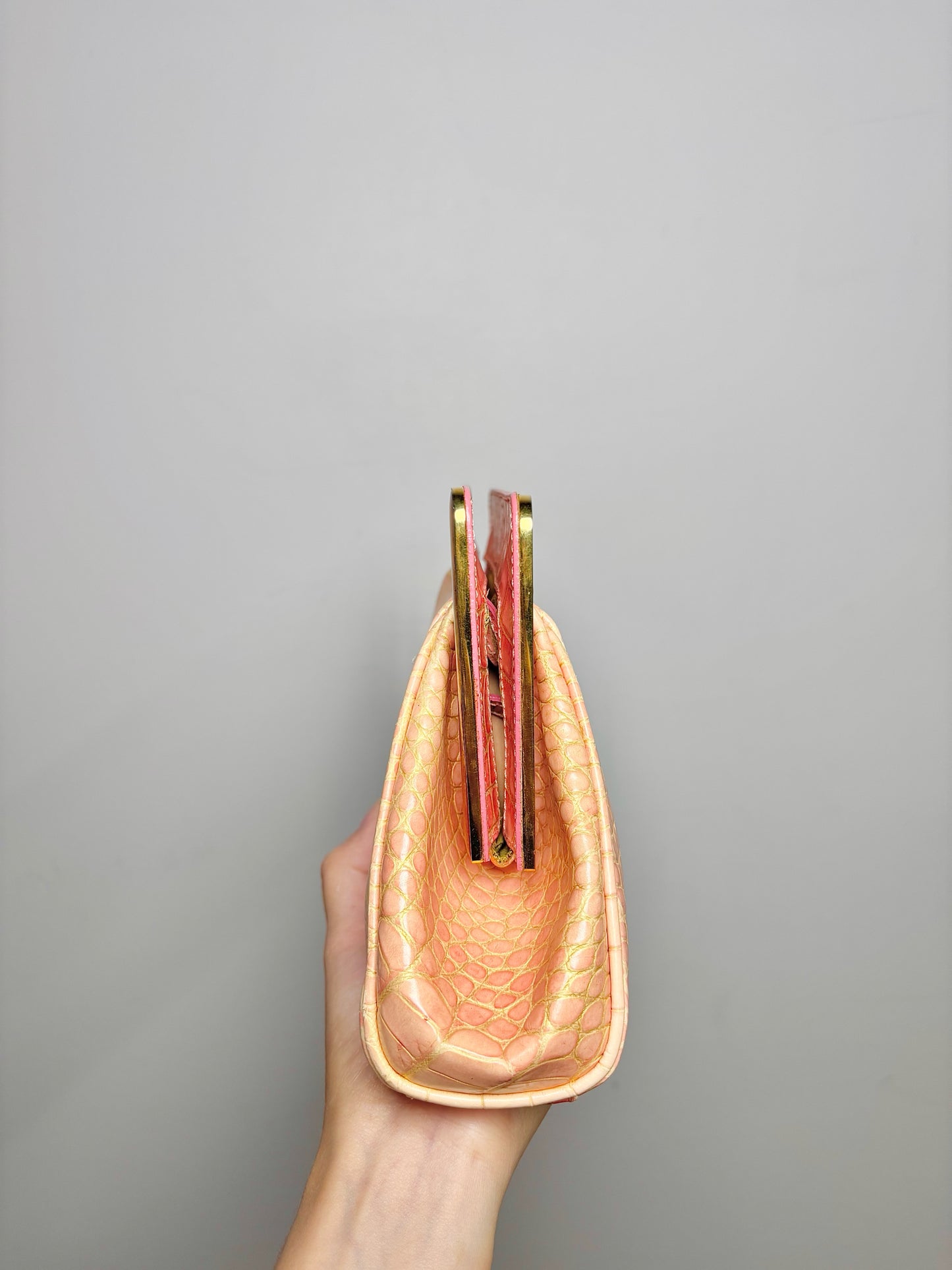 John Galliano Croc Embossed Leather Salmon Cowhide Vintage Purse