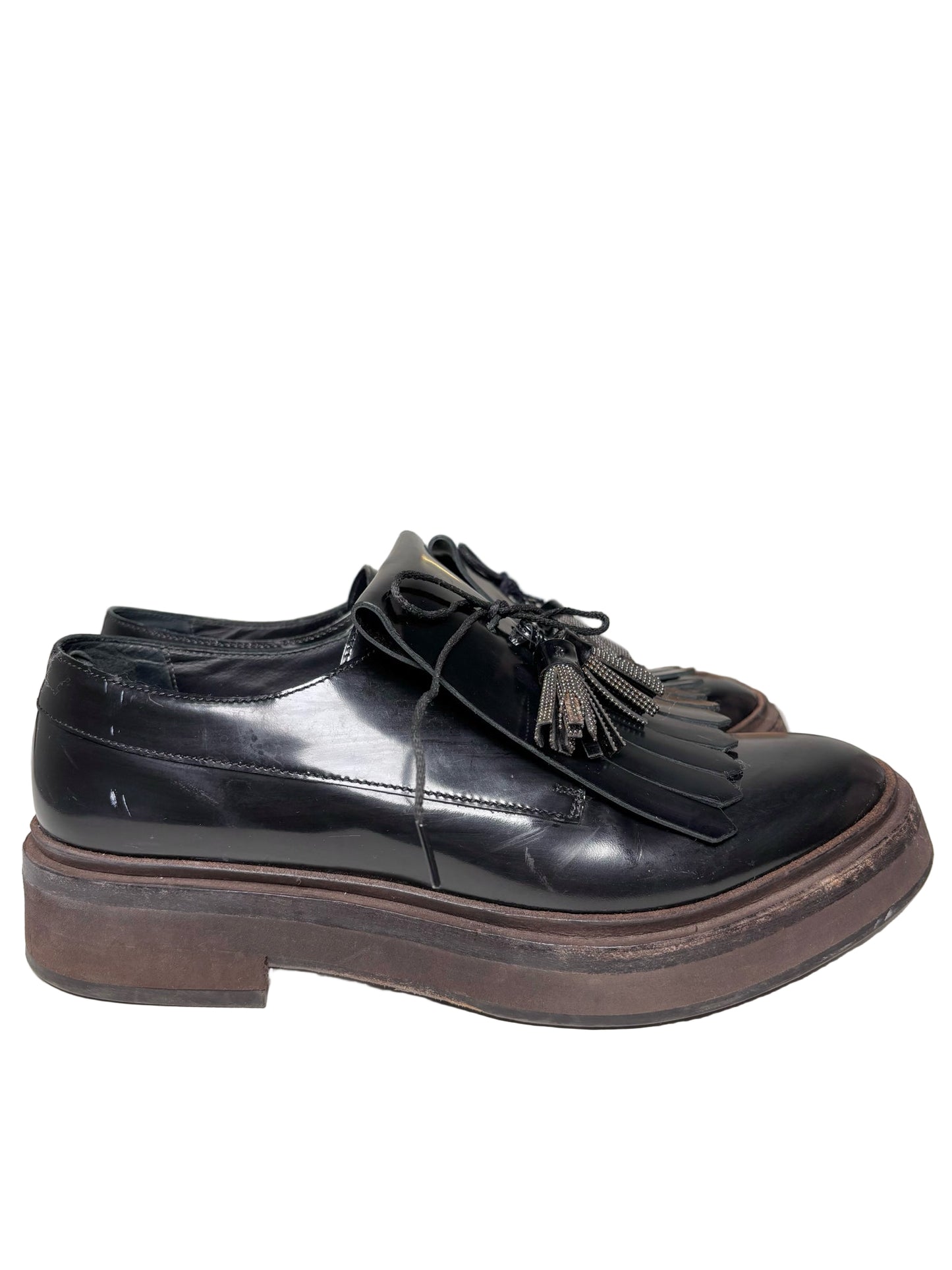 W Shoe Size 37 (6.5) Brunello Cucinelli Black Leather Cowhide Loafers