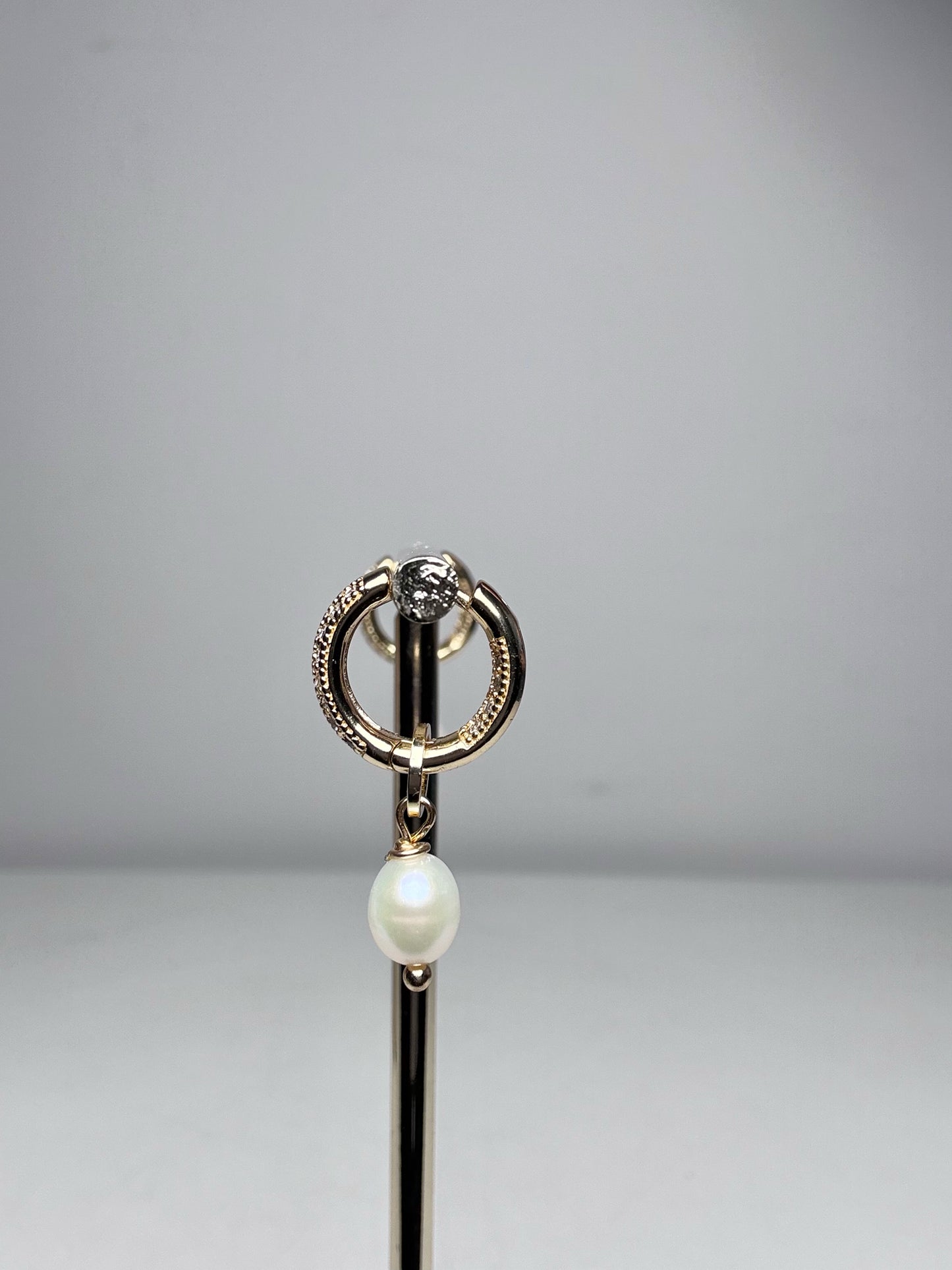 Pearl Drop Gold-Plated Huggie Crystal-Pave' Earrings | Pre-owned