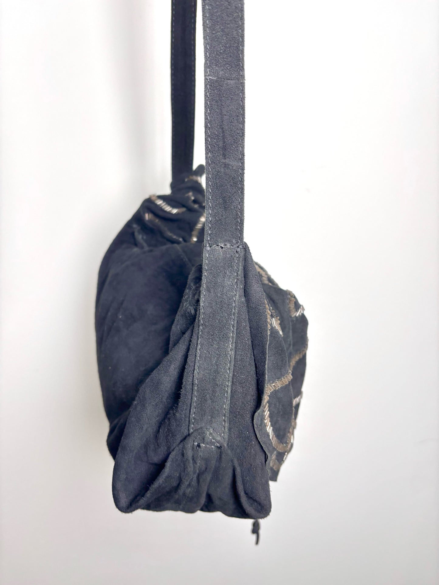 Leather Antik Batik Swirl Suede Used Black Small Purse