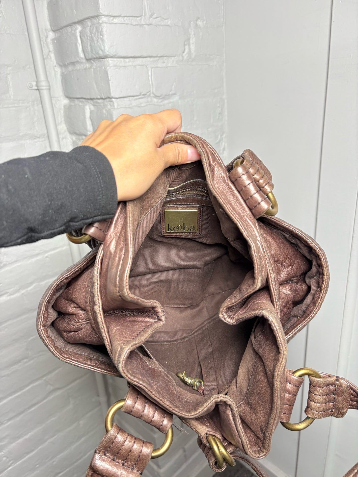 Kooba Solid Leather Bronze Shoulder Purse